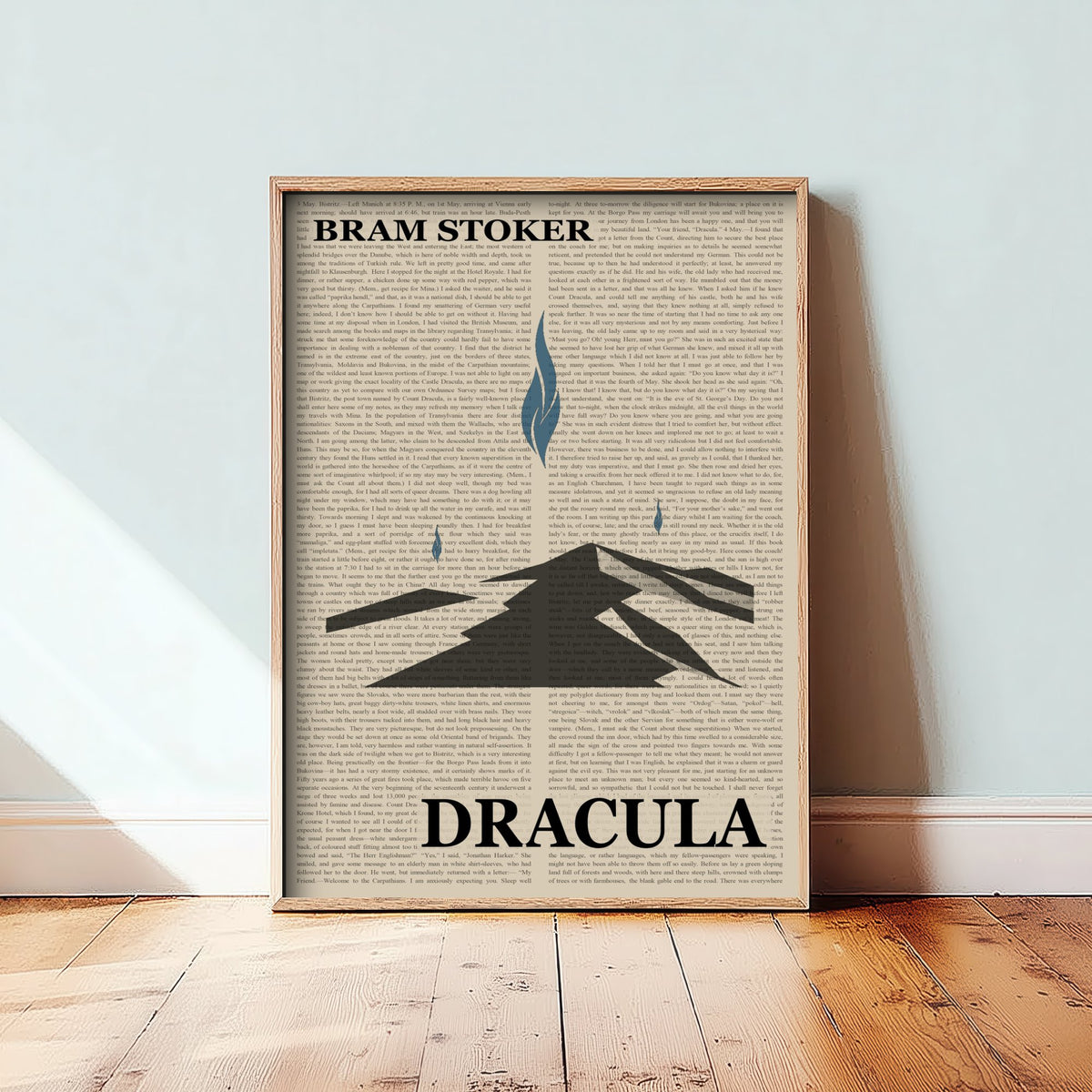 Dracula by Bram Stoker Art Print - Novel Text Book Cover Poster - Blue Flame Mountain Road Illustration