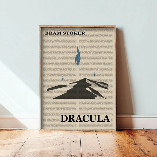 Dracula by Bram Stoker Art Print - Novel Text Book Cover Poster - Blue Flame Mountain Road Illustration