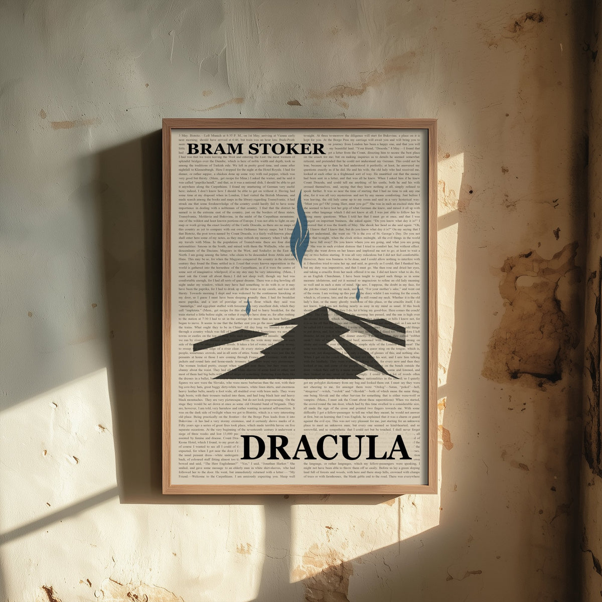 Dracula by Bram Stoker Art Print - Novel Text Book Cover Poster - Blue Flame Mountain Road Illustration