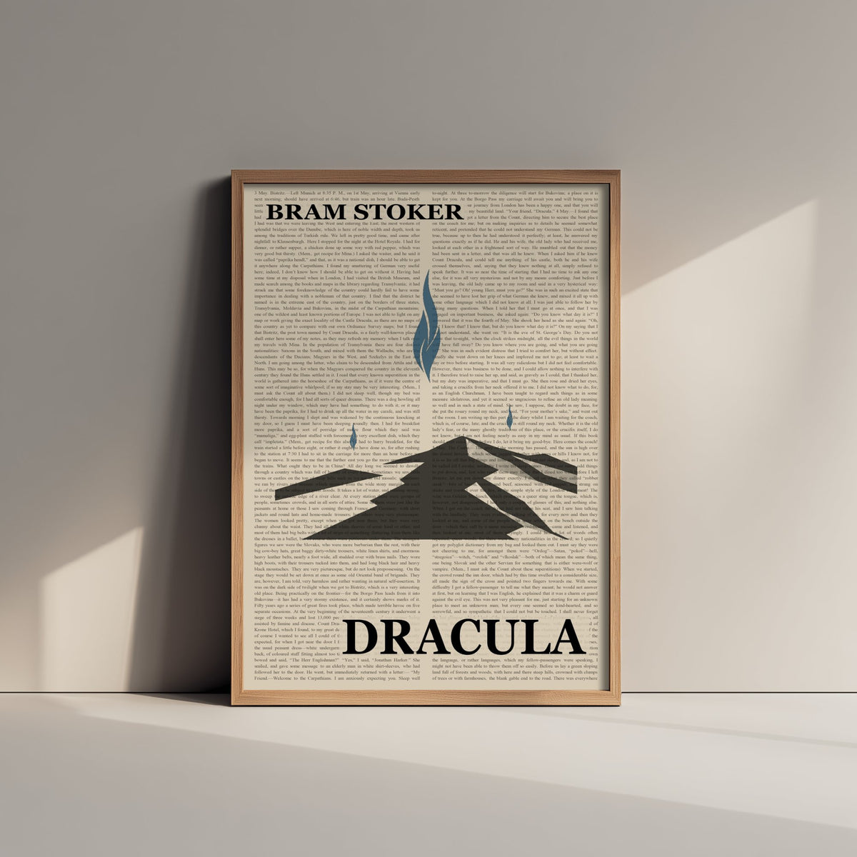 Dracula by Bram Stoker Art Print - Novel Text Book Cover Poster - Blue Flame Mountain Road Illustration