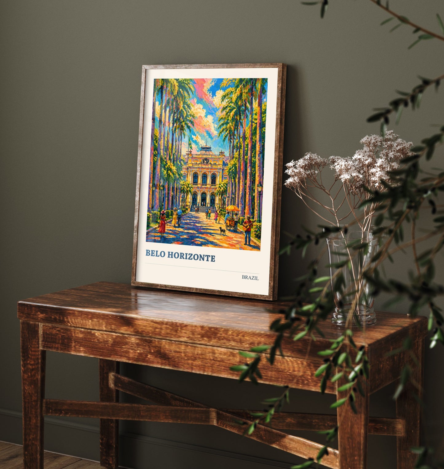 Belo Horizonte Travel Poster - Brazil Art Print - Vibrant City Painting - Palm Lined Plaza V3 1/3