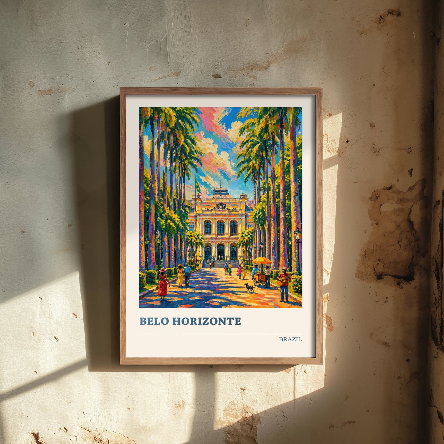 Belo Horizonte Travel Poster - Brazil Art Print - Vibrant City Painting - Palm Lined Plaza V3 1/3