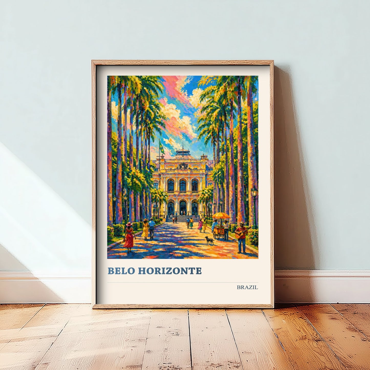 Belo Horizonte Travel Poster - Brazil Art Print - Vibrant City Painting - Palm Lined Plaza V3 1/3