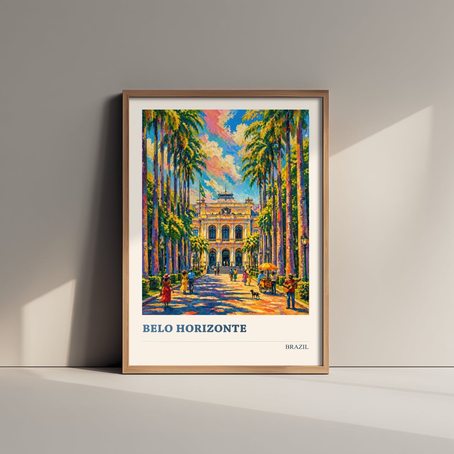 Belo Horizonte Travel Poster - Brazil Art Print - Vibrant City Painting - Palm Lined Plaza V3 1/3