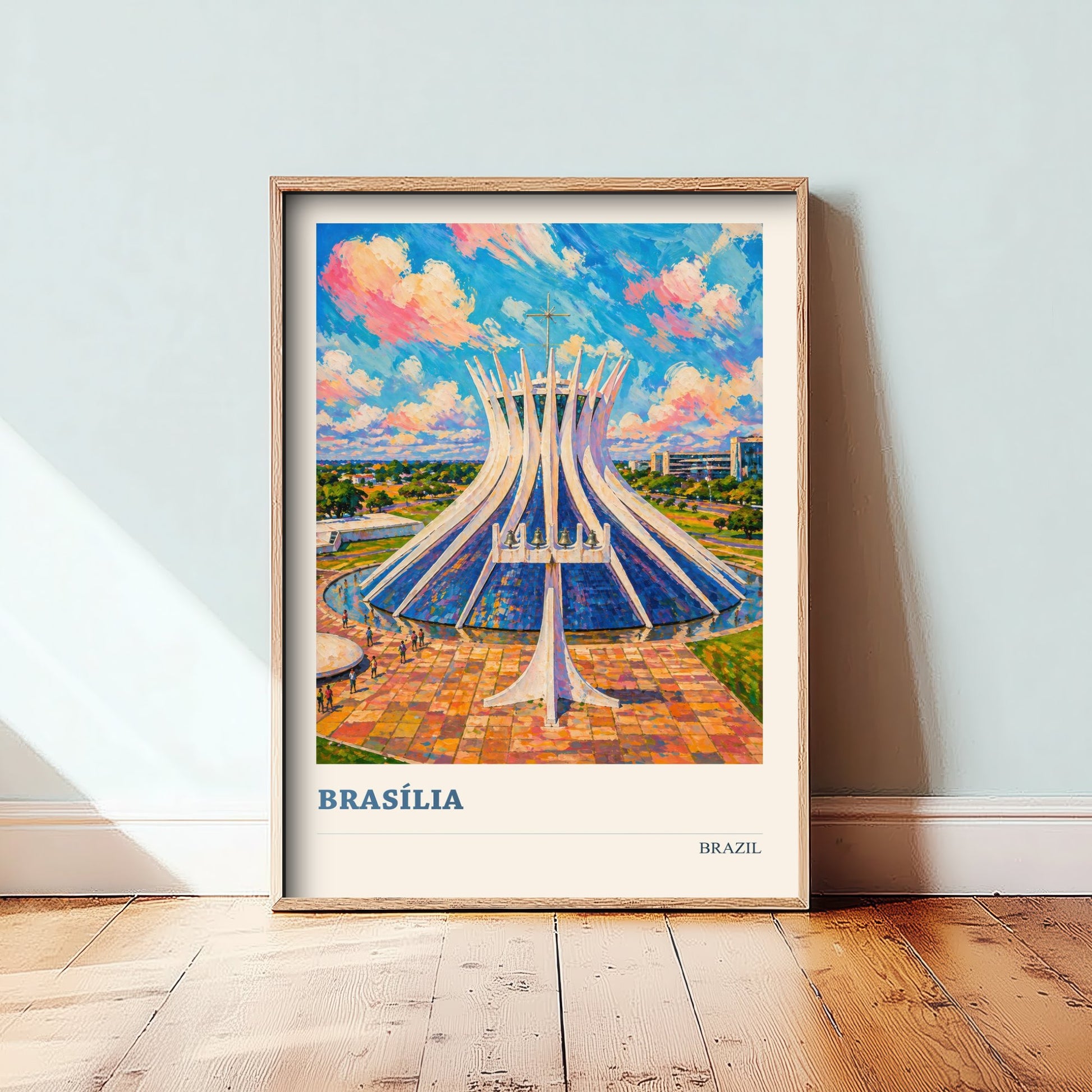 Brasilia Travel Poster - Brazil Art Print - Vibrant City Painting - Modernist Cathedral V3 2/3
