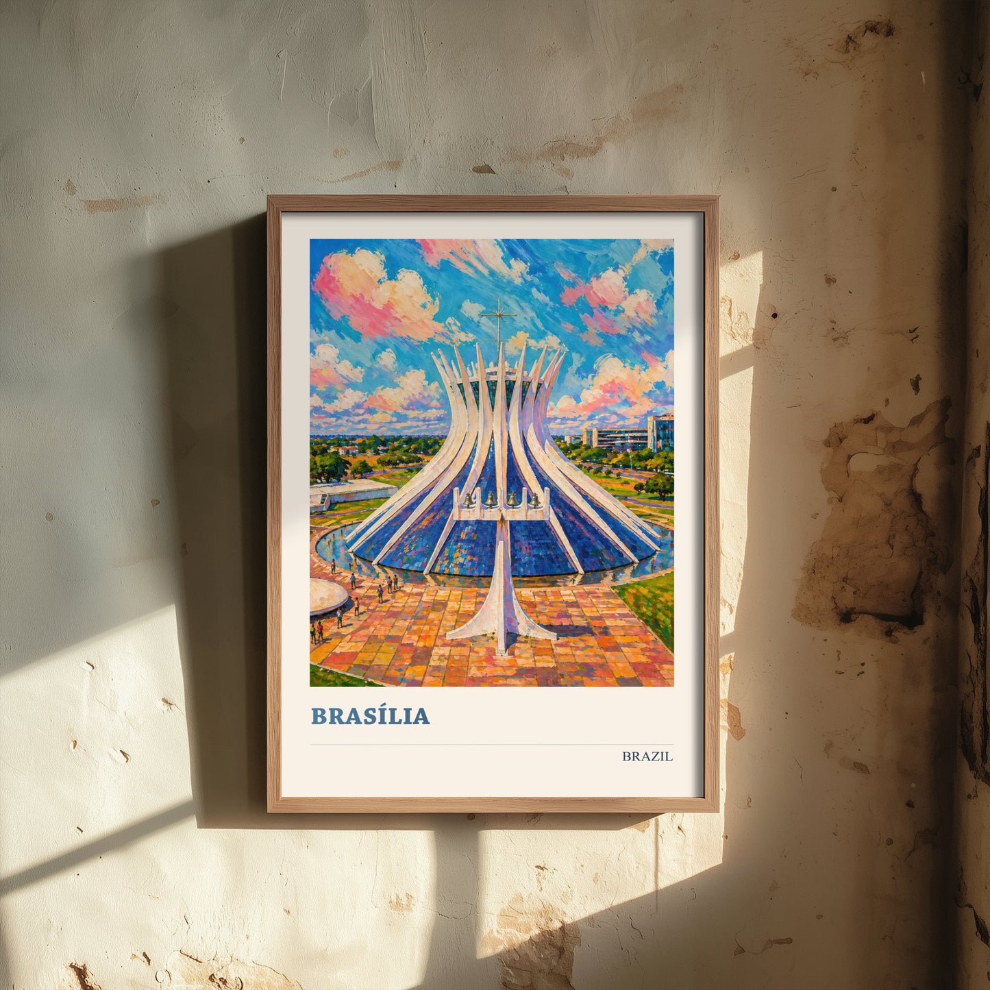 Brasilia Travel Poster - Brazil Art Print - Vibrant City Painting - Modernist Cathedral V3 2/3