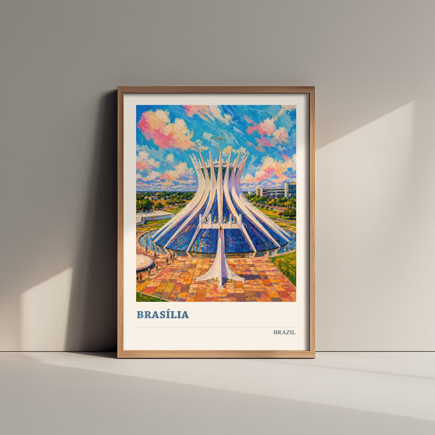 Brasilia Travel Poster - Brazil Art Print - Vibrant City Painting - Modernist Cathedral V3 2/3