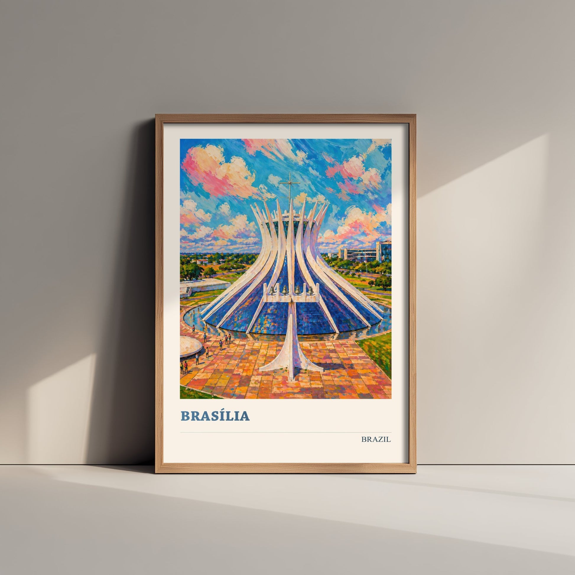 Brasilia Travel Poster - Brazil Art Print - Vibrant City Painting - Modernist Cathedral V3 2/3