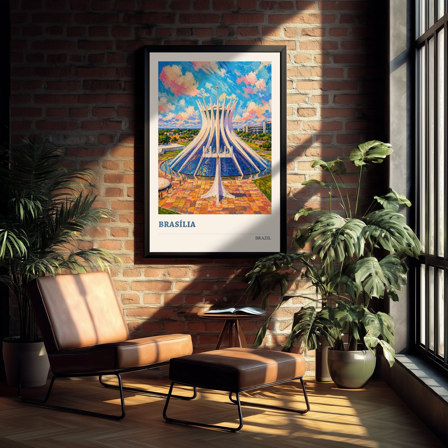 Brasilia Travel Poster - Brazil Art Print - Vibrant City Painting - Modernist Cathedral V3 2/3