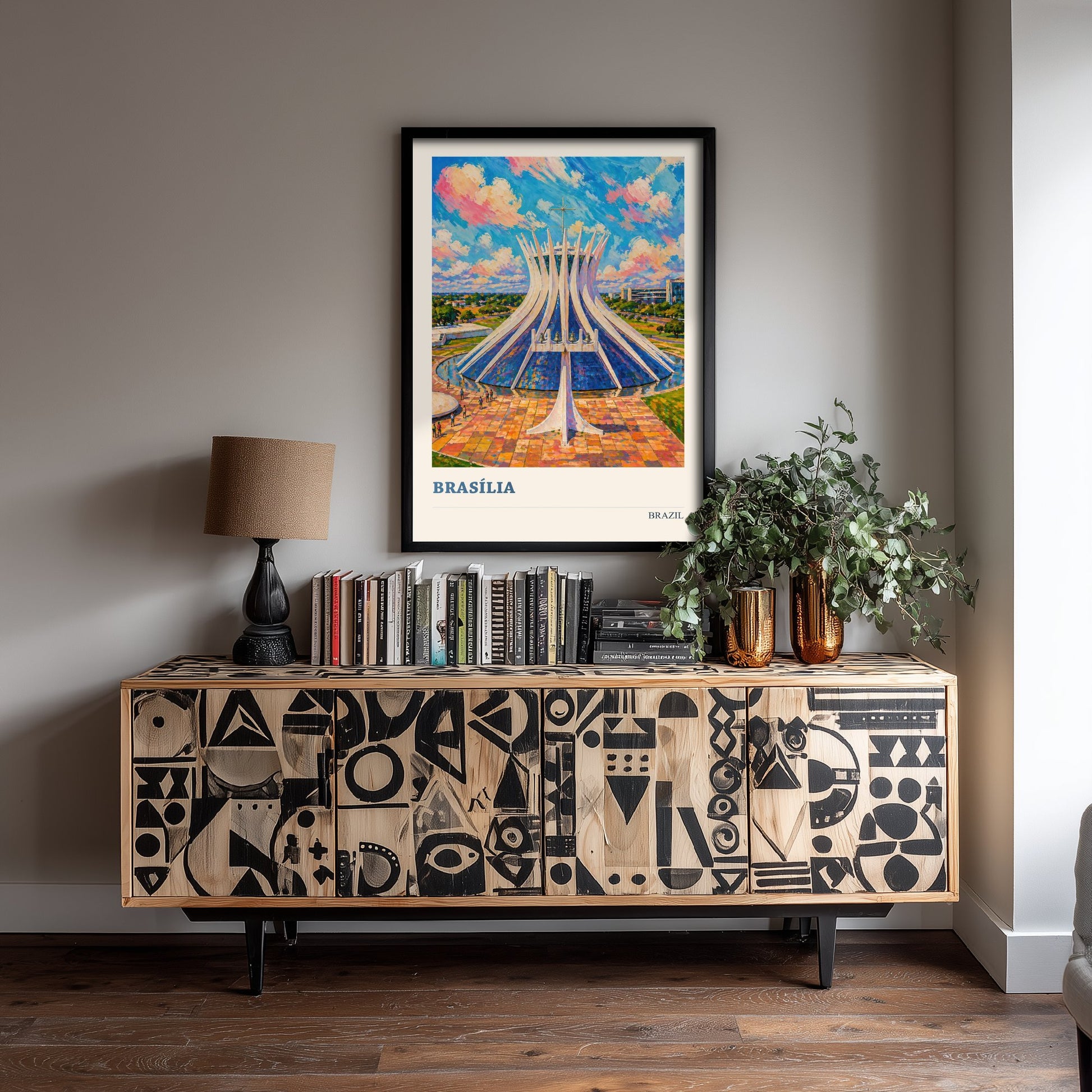 Brasilia Travel Poster - Brazil Art Print - Vibrant City Painting - Modernist Cathedral V3 2/3