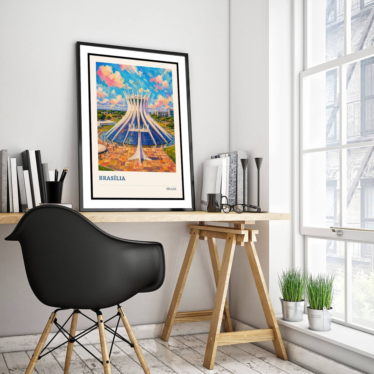 Brasilia Travel Poster - Brazil Art Print - Vibrant City Painting - Modernist Cathedral V3 2/3