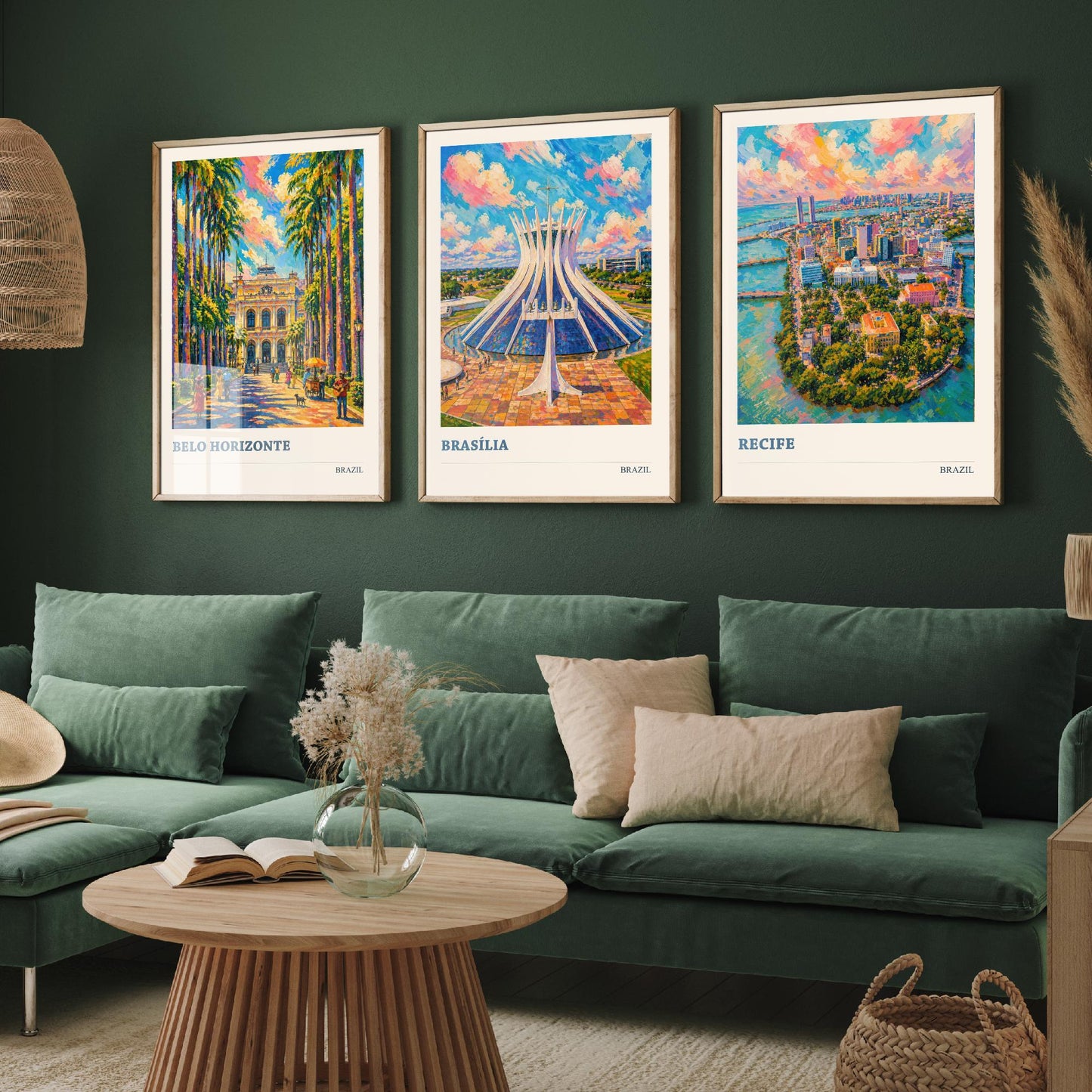 Brazil Set of Three Travel Posters V3 - Belo Horizonte, Brasilia, Recife - 3 Vibrant City Art Prints Painting Illustration Map Gift