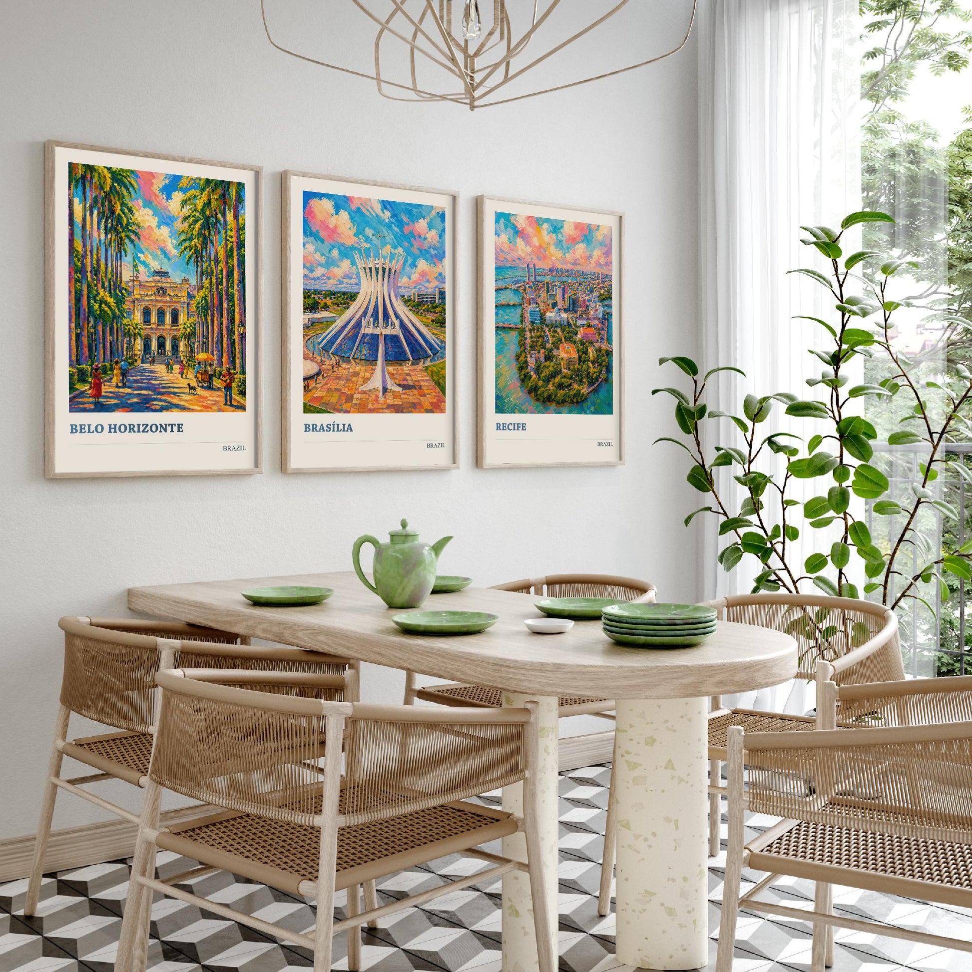 Brazil Set of Three Travel Posters V3 - Belo Horizonte, Brasilia, Recife - 3 Vibrant City Art Prints Painting Illustration Map Gift