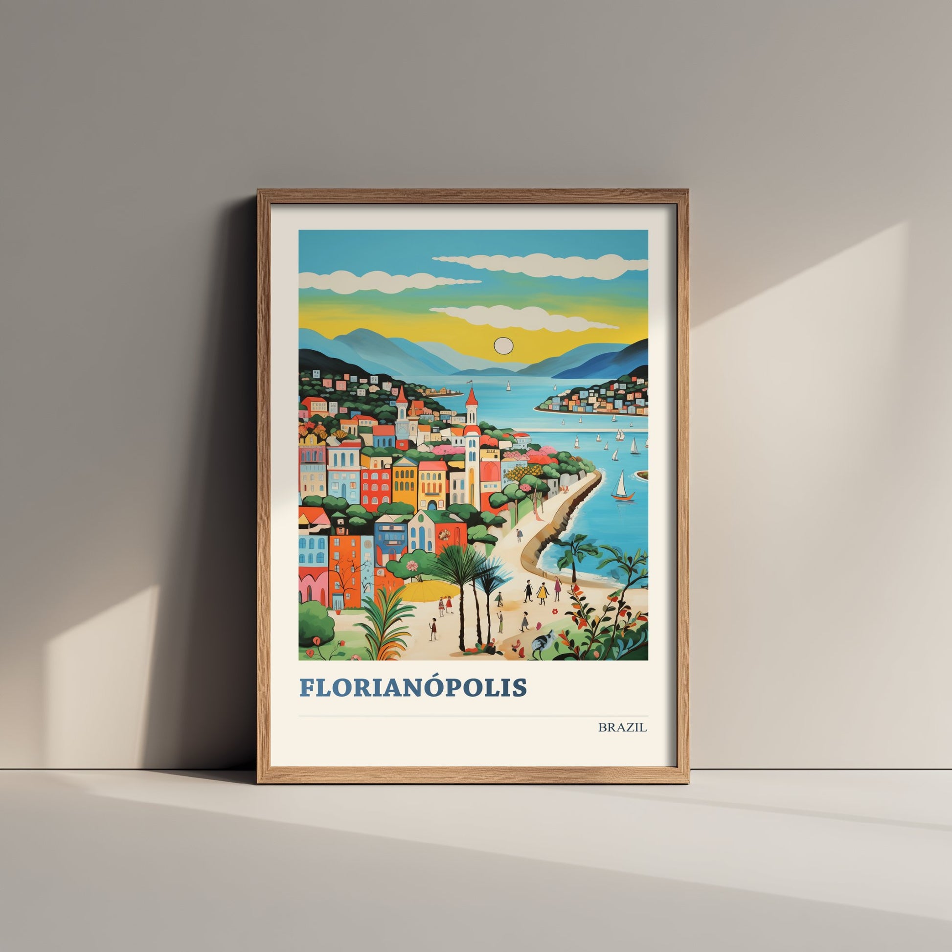 Florianopolis Travel Poster - Brazil Art Print - Vibrant Coastal Illustration - Island City Skyline
