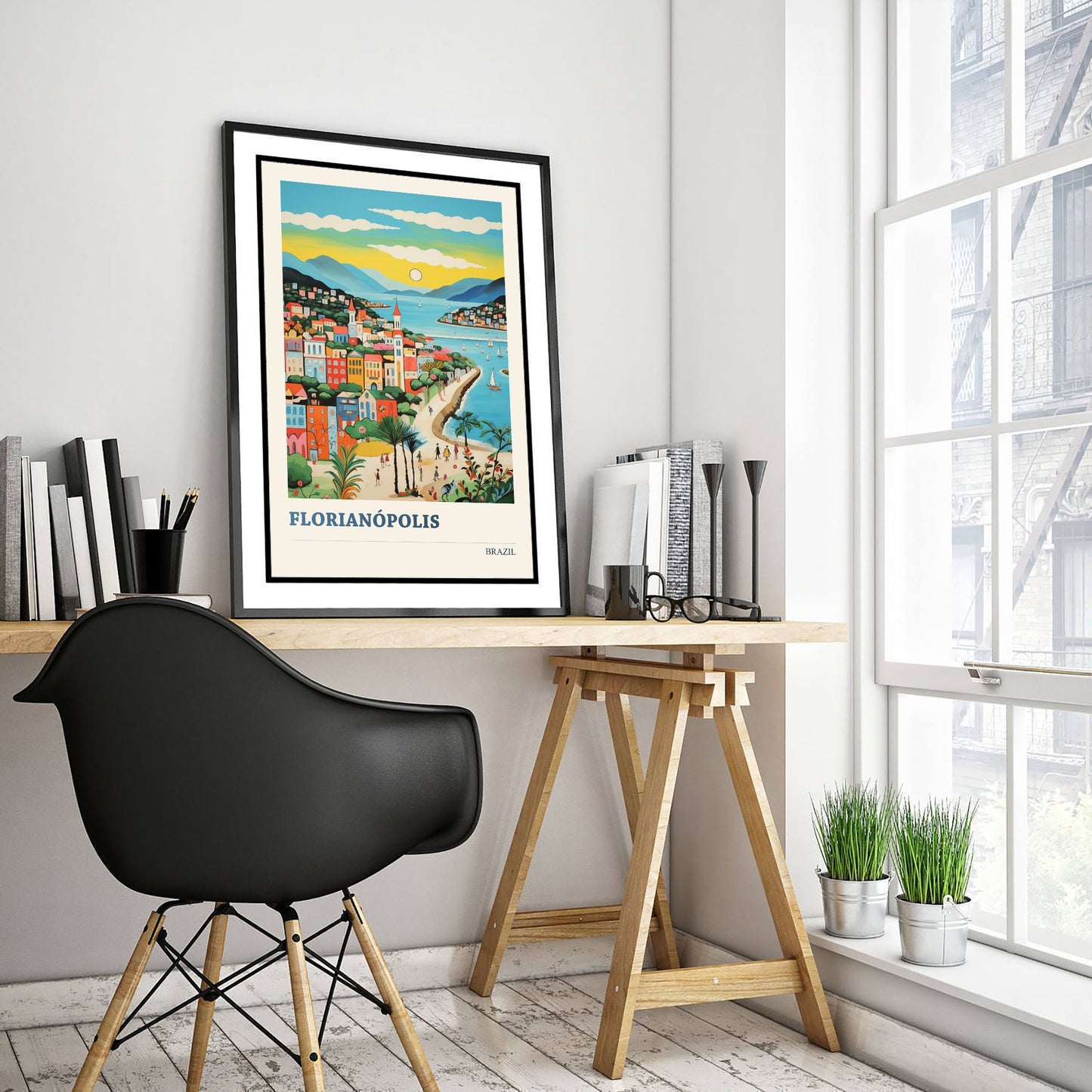 Florianopolis Travel Poster - Brazil Art Print - Vibrant Coastal Illustration - Island City Skyline