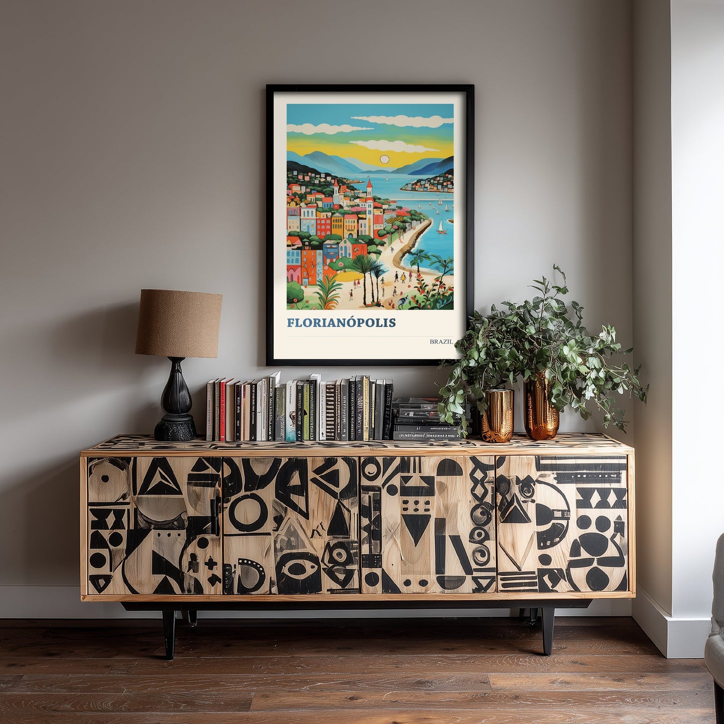 Florianopolis Travel Poster - Brazil Art Print - Vibrant Coastal Illustration - Island City Skyline