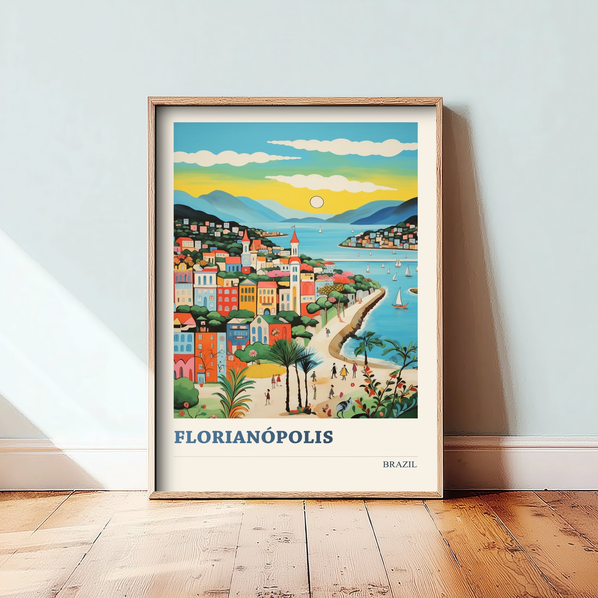Florianopolis Travel Poster - Brazil Art Print - Vibrant Coastal Illustration - Island City Skyline