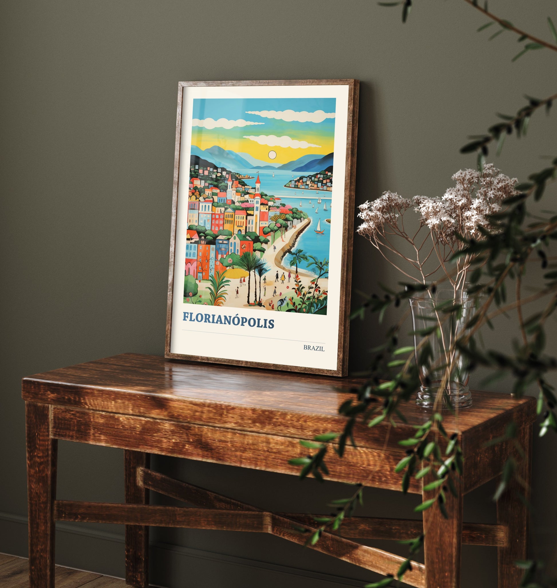Florianopolis Travel Poster - Brazil Art Print - Vibrant Coastal Illustration - Island City Skyline