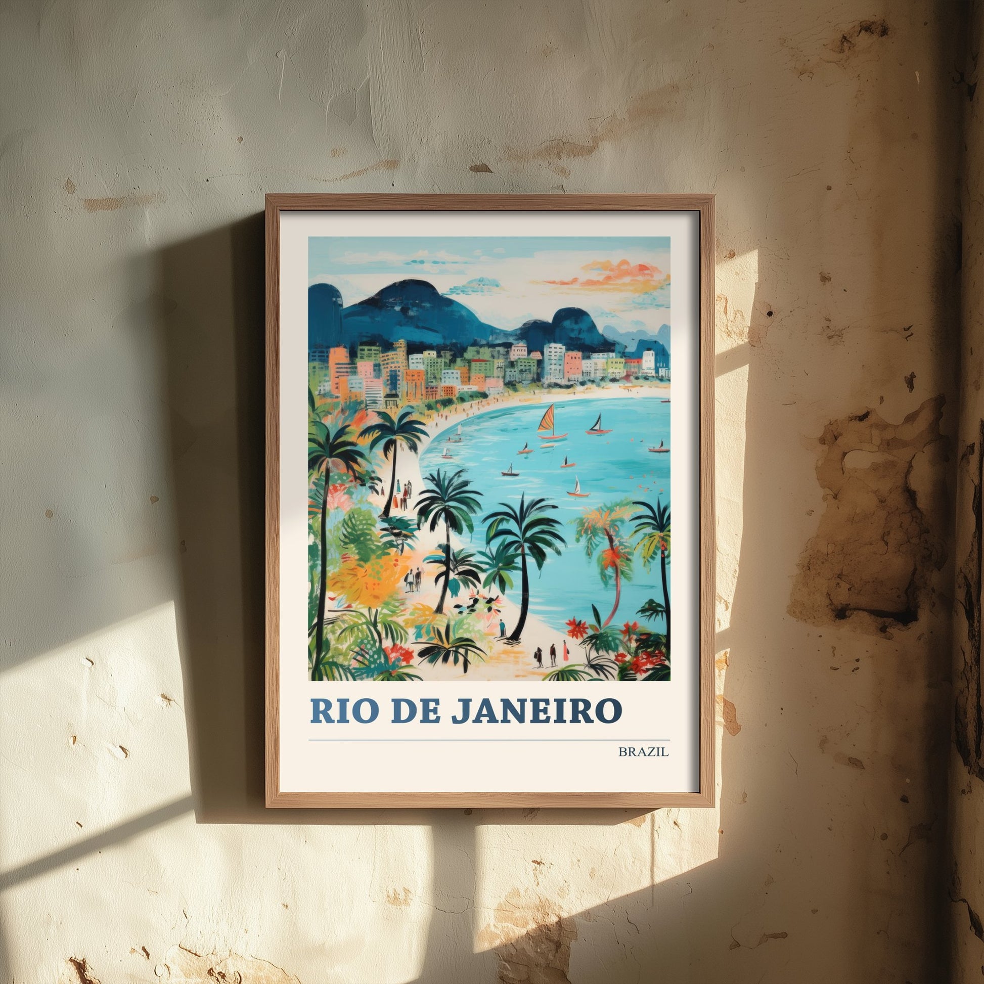 Rio de Janeiro Travel Poster - Brazil Art Print - Vibrant Folk Art Illustration - Beach and Mountains 1/3
