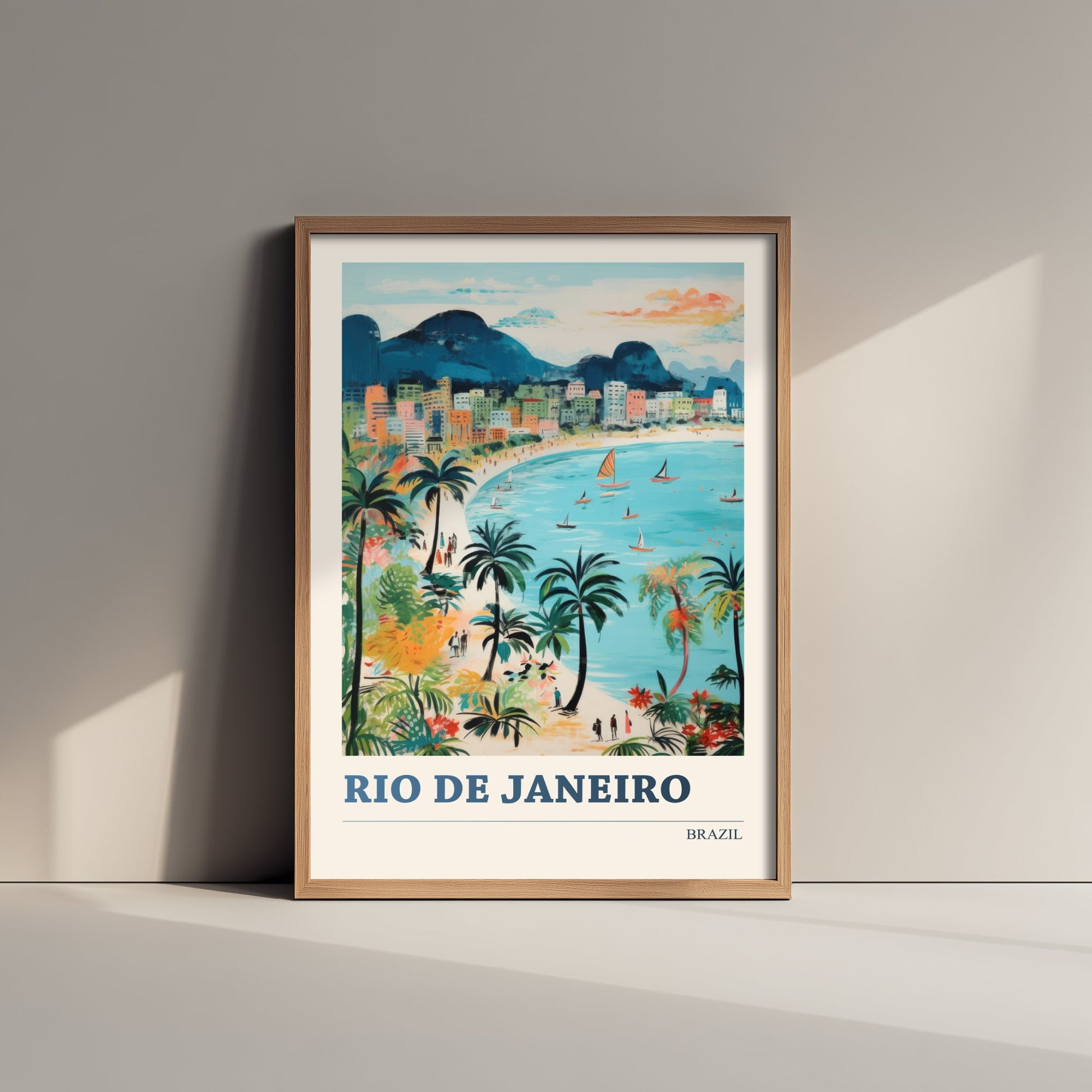 Rio de Janeiro Travel Poster - Brazil Art Print - Vibrant Folk Art Illustration - Beach and Mountains 1/3