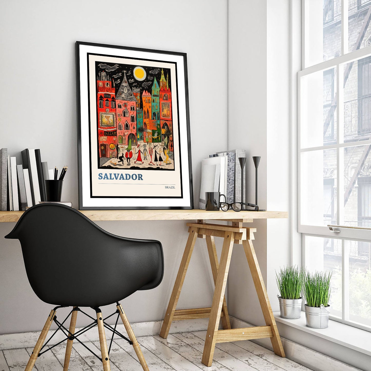 Salvador Travel Poster - Brazil Art Print - Vibrant Folk Art Illustration - Colourful Old Town 2/3