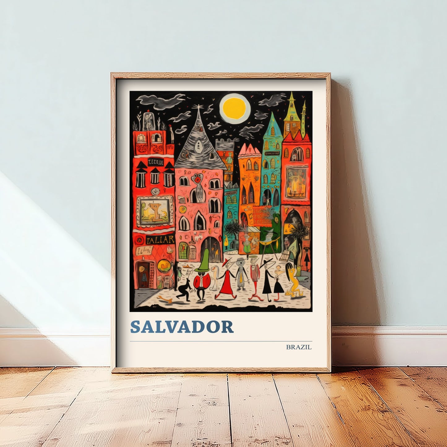 Salvador Travel Poster - Brazil Art Print - Vibrant Folk Art Illustration - Colourful Old Town 2/3