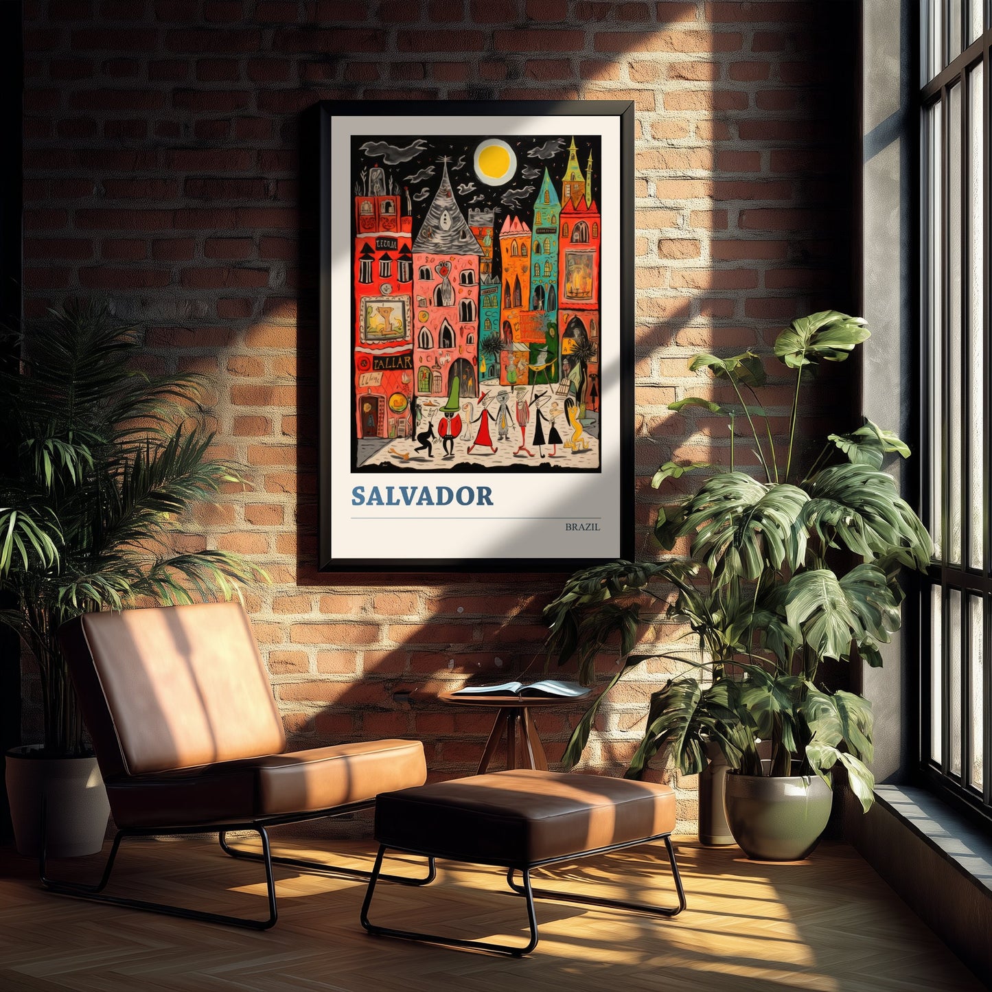 Salvador Travel Poster - Brazil Art Print - Vibrant Folk Art Illustration - Colourful Old Town 2/3