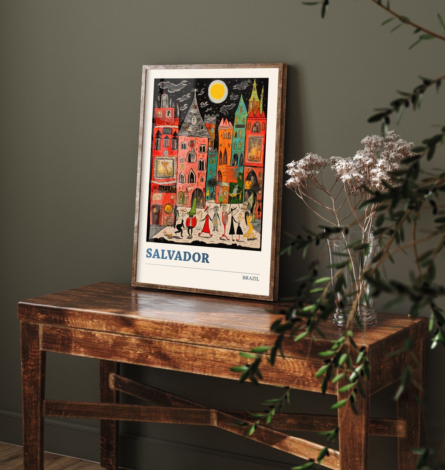 Salvador Travel Poster - Brazil Art Print - Vibrant Folk Art Illustration - Colourful Old Town 2/3