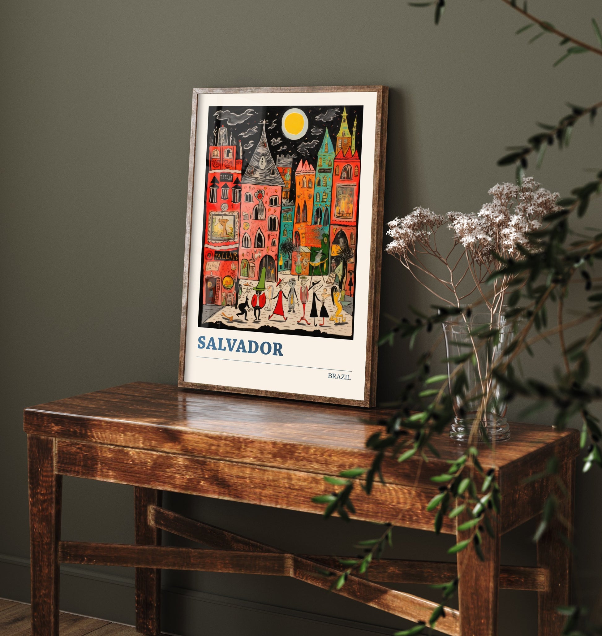 Salvador Travel Poster - Brazil Art Print - Vibrant Folk Art Illustration - Colourful Old Town 2/3