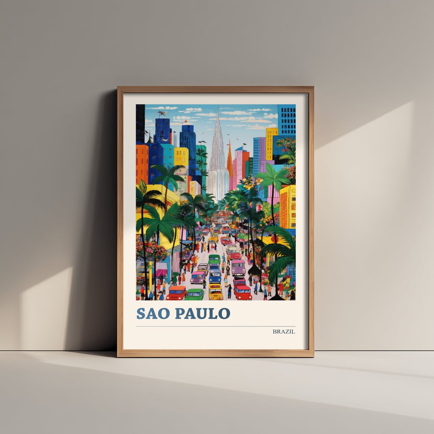 Sao Paulo Travel Poster - Brazil Art Print - Vibrant Folk Art Illustration - City Skyline Avenue 3/3