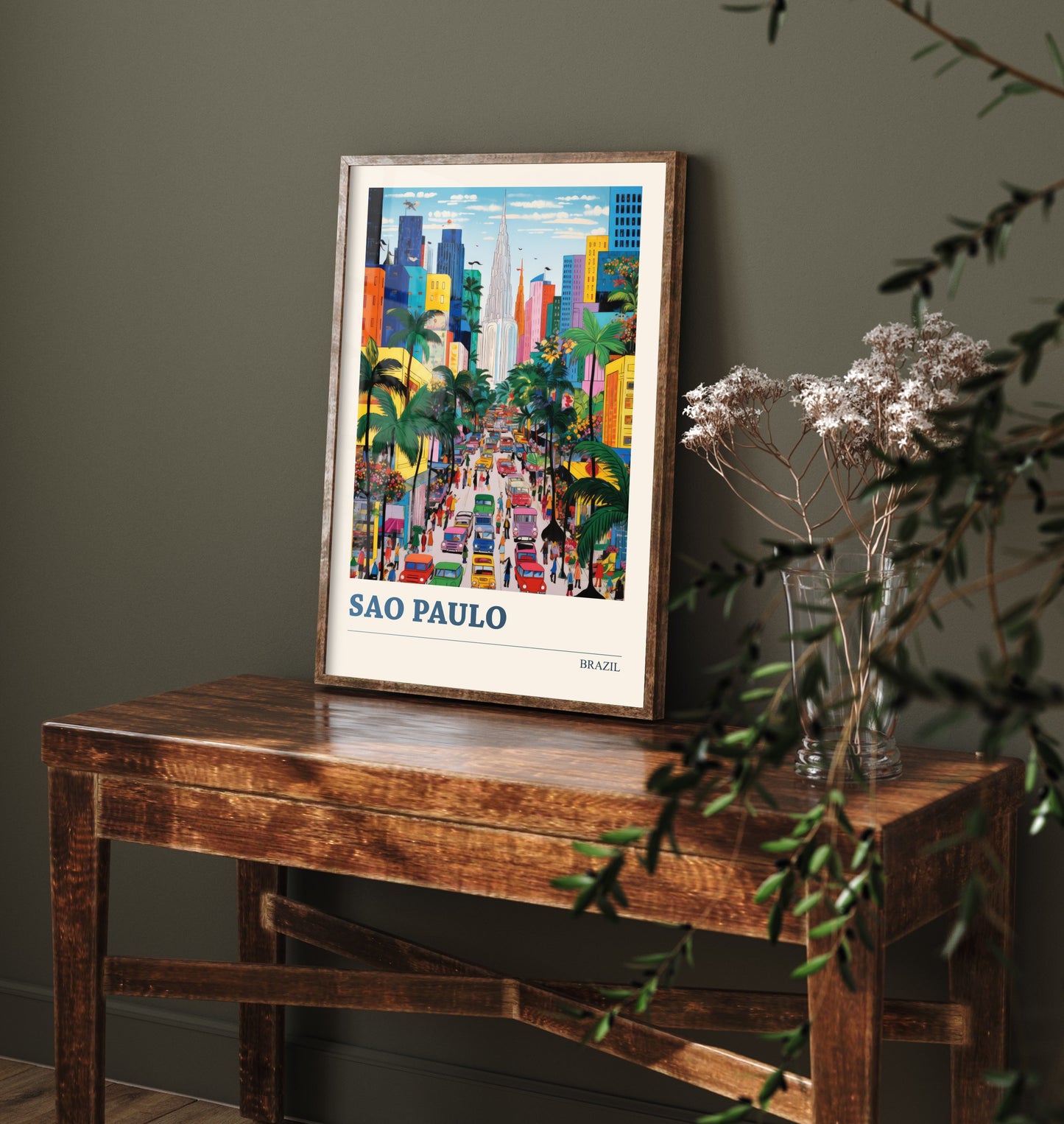 Sao Paulo Travel Poster - Brazil Art Print - Vibrant Folk Art Illustration - City Skyline Avenue 3/3