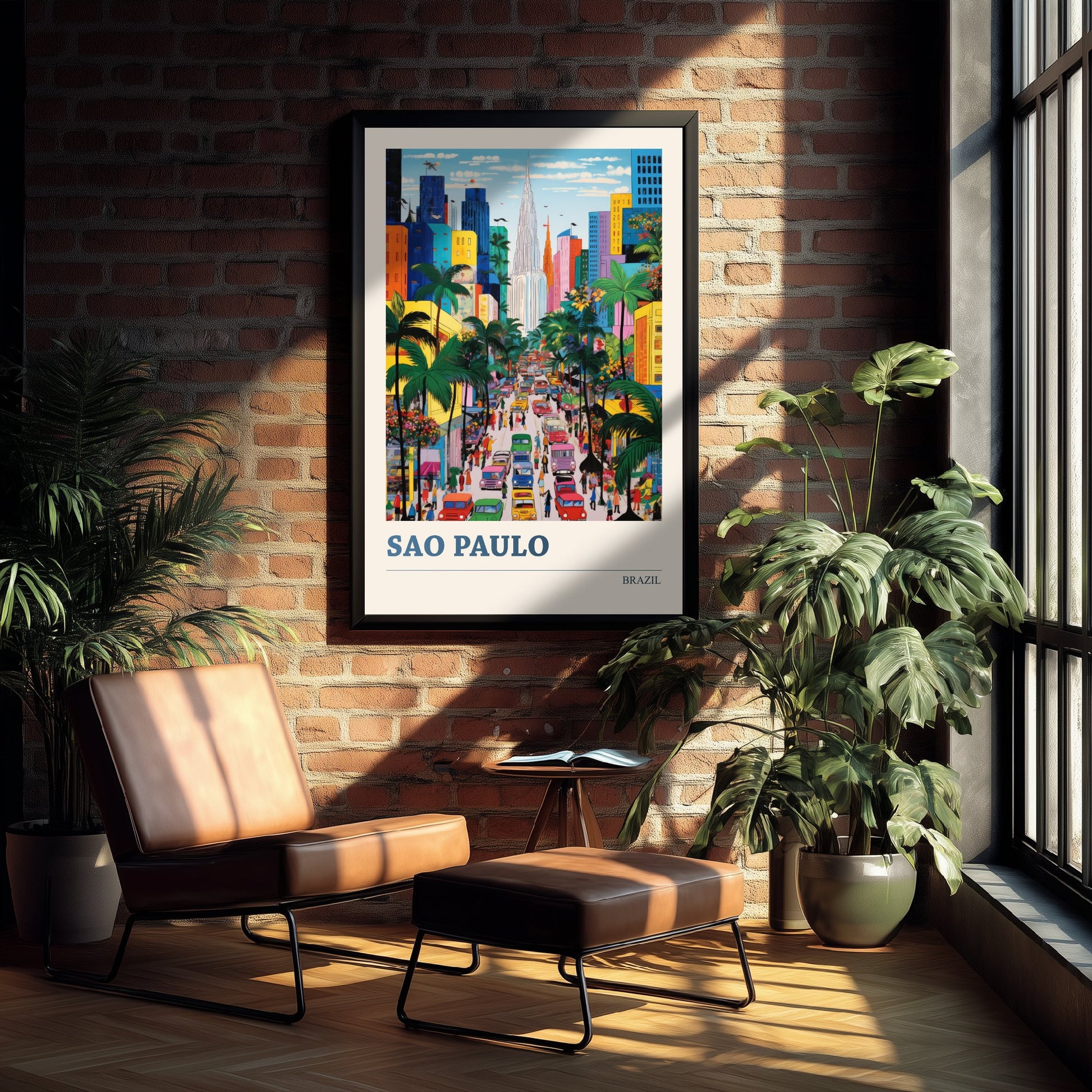 Sao Paulo Travel Poster - Brazil Art Print - Vibrant Folk Art Illustration - City Skyline Avenue 3/3