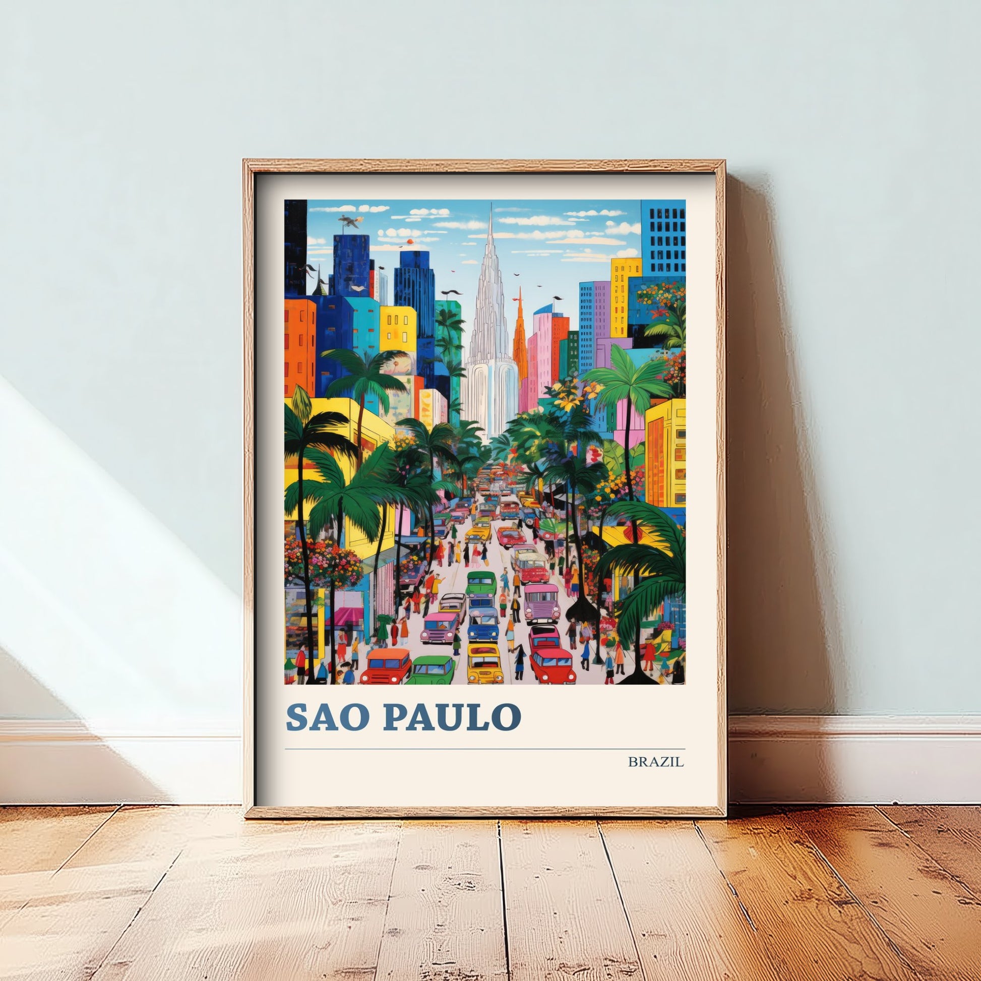 Sao Paulo Travel Poster - Brazil Art Print - Vibrant Folk Art Illustration - City Skyline Avenue 3/3