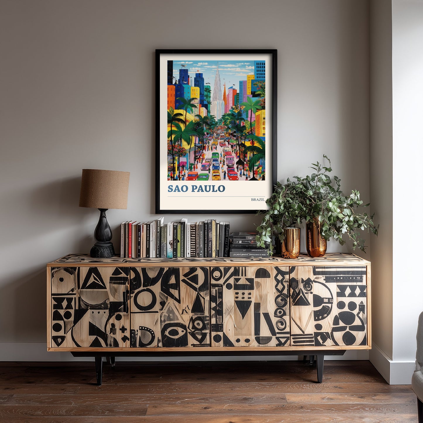 Sao Paulo Travel Poster - Brazil Art Print - Vibrant Folk Art Illustration - City Skyline Avenue 3/3