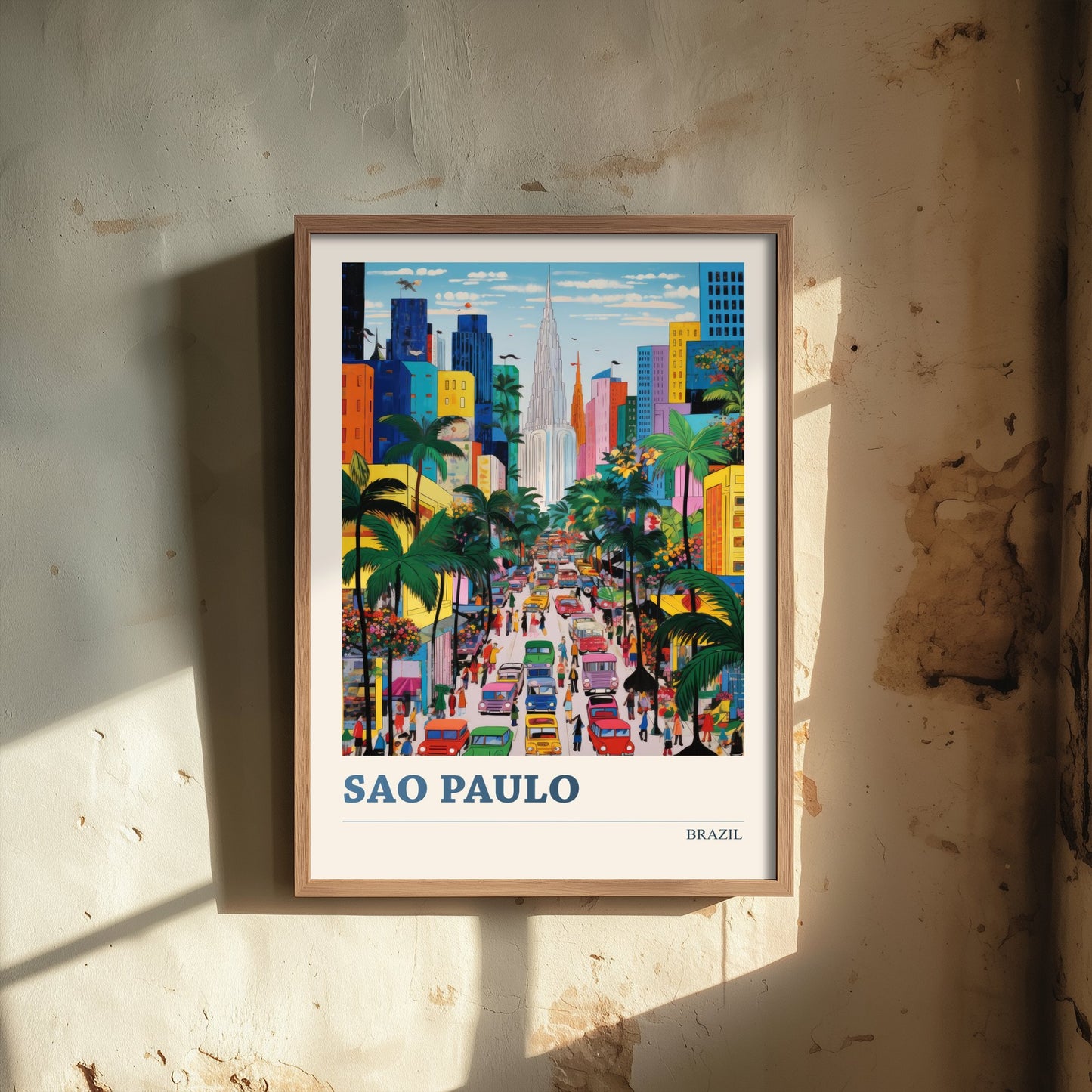 Sao Paulo Travel Poster - Brazil Art Print - Vibrant Folk Art Illustration - City Skyline Avenue 3/3