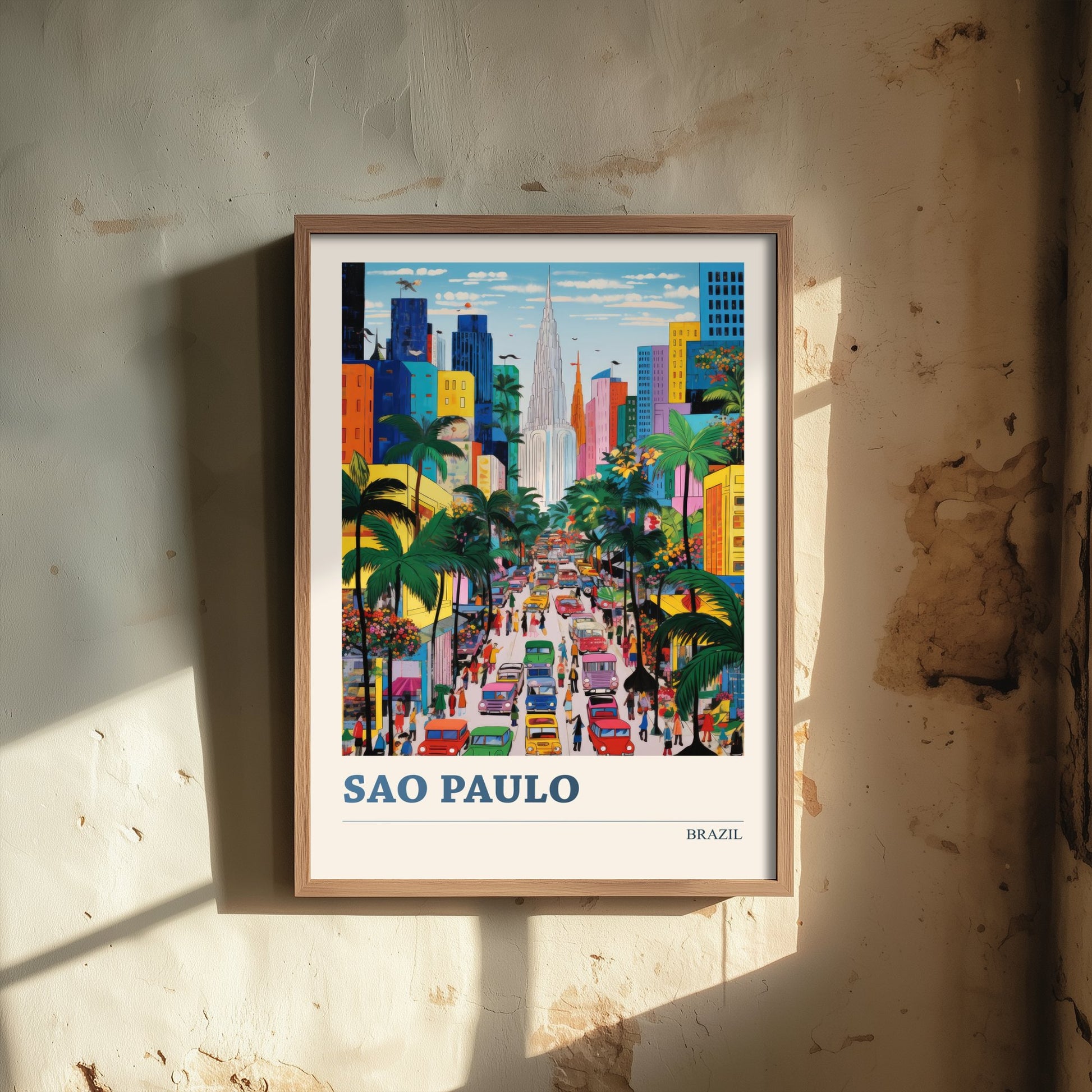 Sao Paulo Travel Poster - Brazil Art Print - Vibrant Folk Art Illustration - City Skyline Avenue 3/3