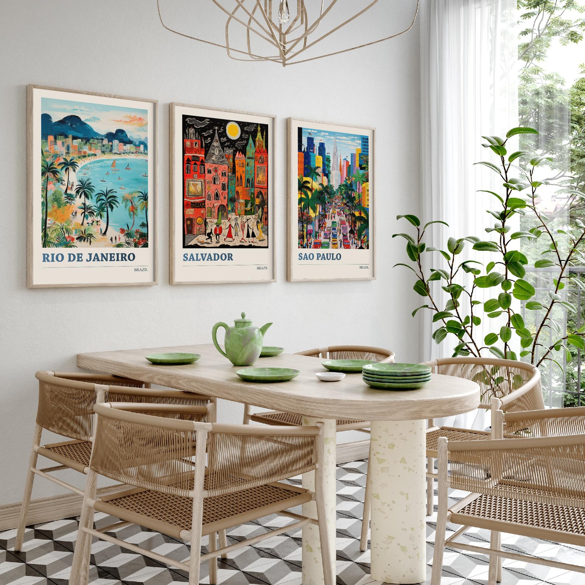 Brazil Set of Three Prints | Rio de Janeiro Salvador Sao Paulo | Colourful Folk Art Travel Painting Wall Poster