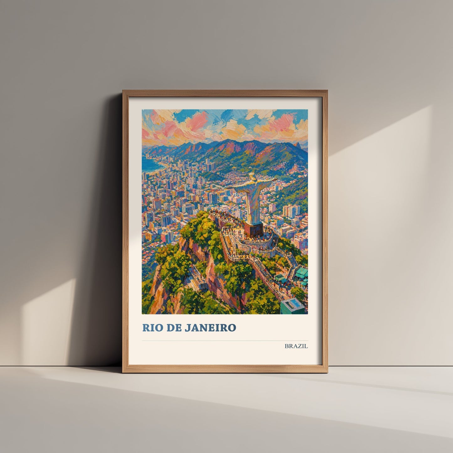 Rio de Janeiro Travel Poster - Brazil Art Print - Vibrant City Painting - Christ Redeemer View V2 1/3