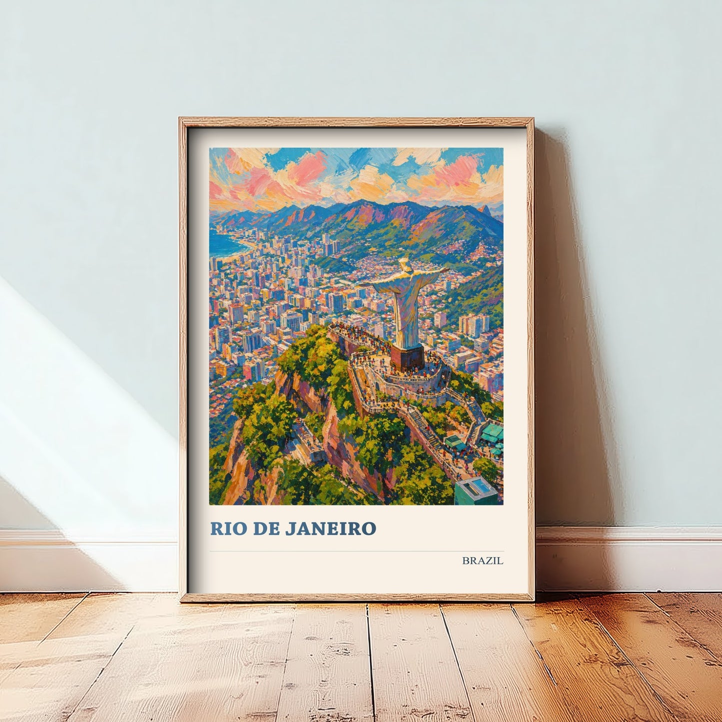 Rio de Janeiro Travel Poster - Brazil Art Print - Vibrant City Painting - Christ Redeemer View V2 1/3