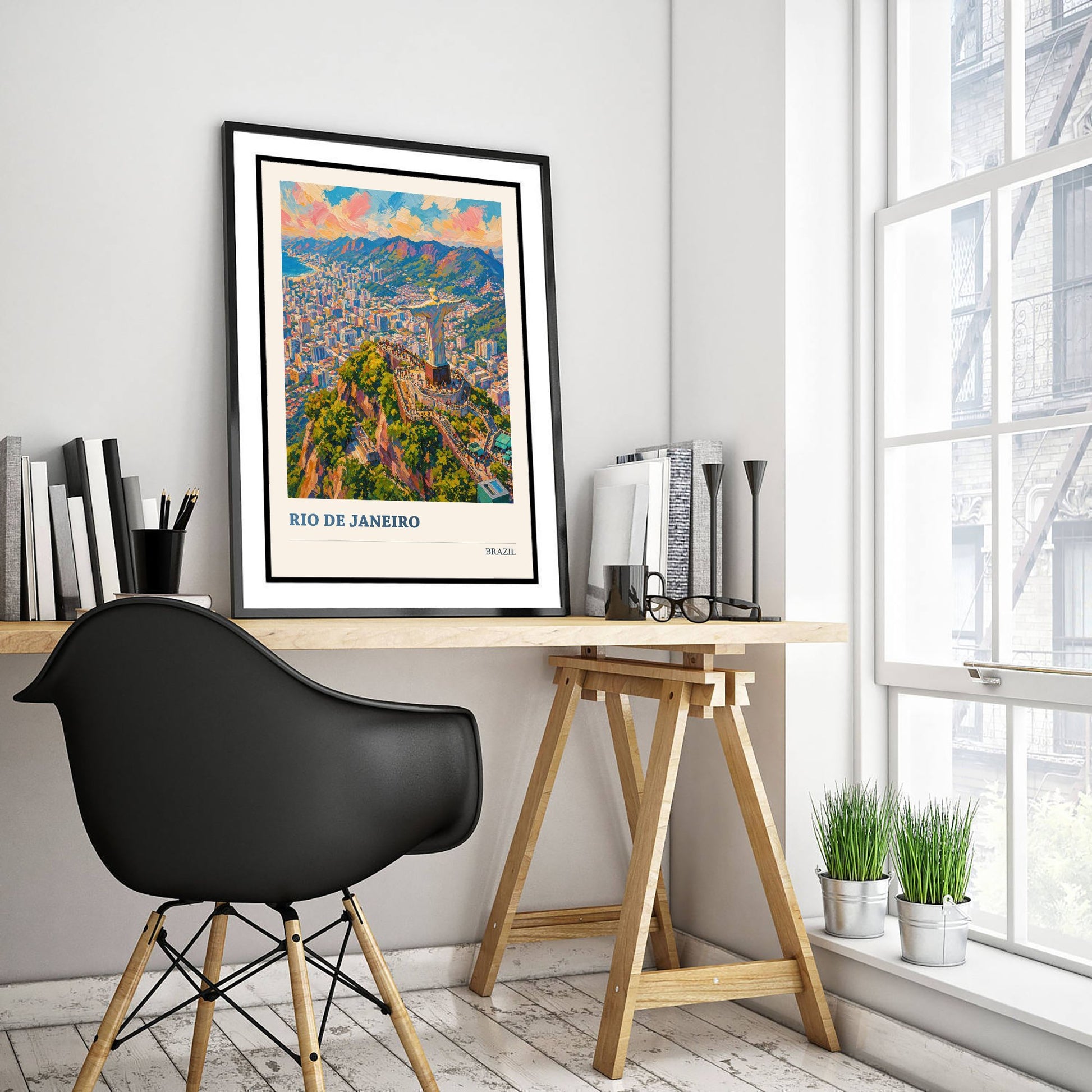 Rio de Janeiro Travel Poster - Brazil Art Print - Vibrant City Painting - Christ Redeemer View V2 1/3