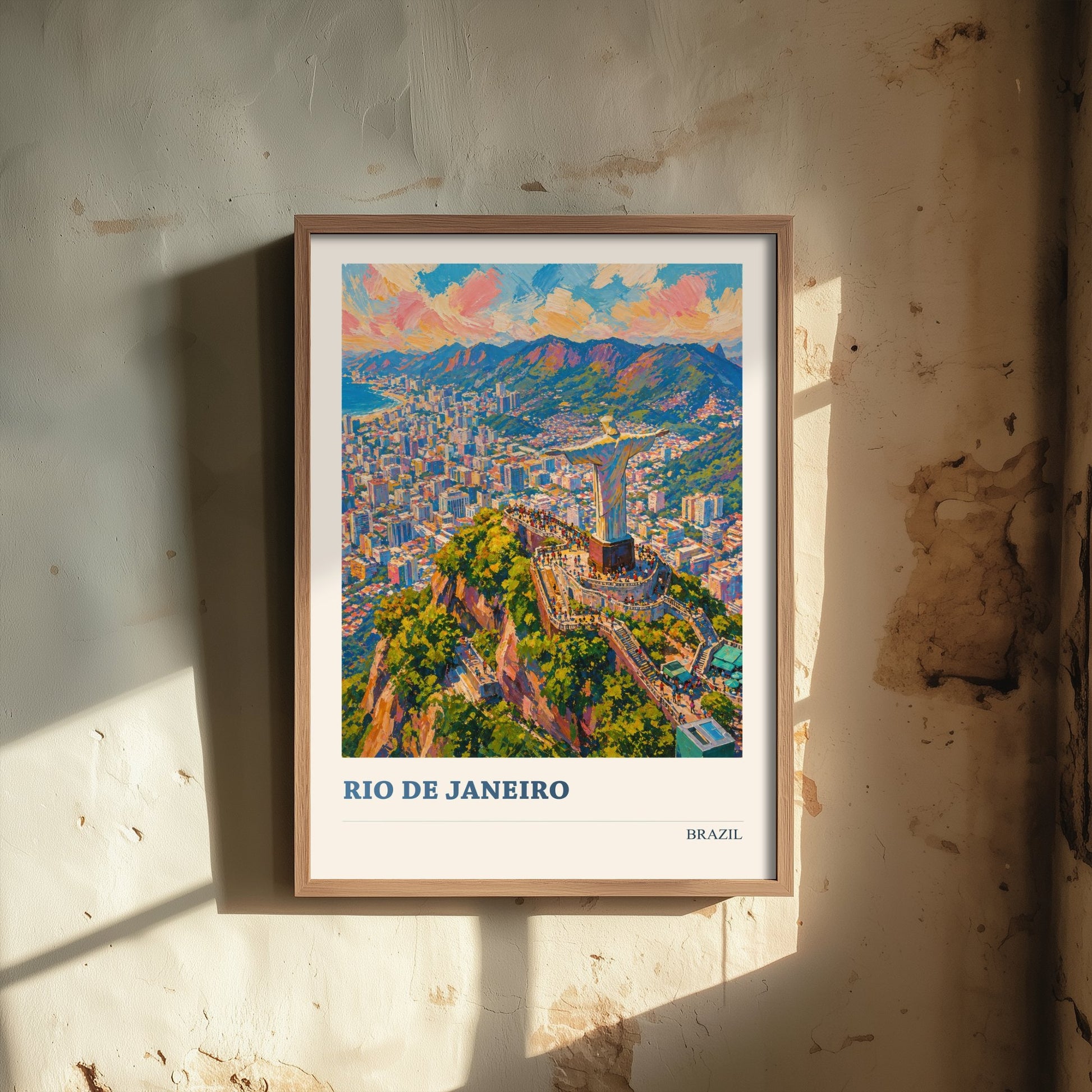 Rio de Janeiro Travel Poster - Brazil Art Print - Vibrant City Painting - Christ Redeemer View V2 1/3