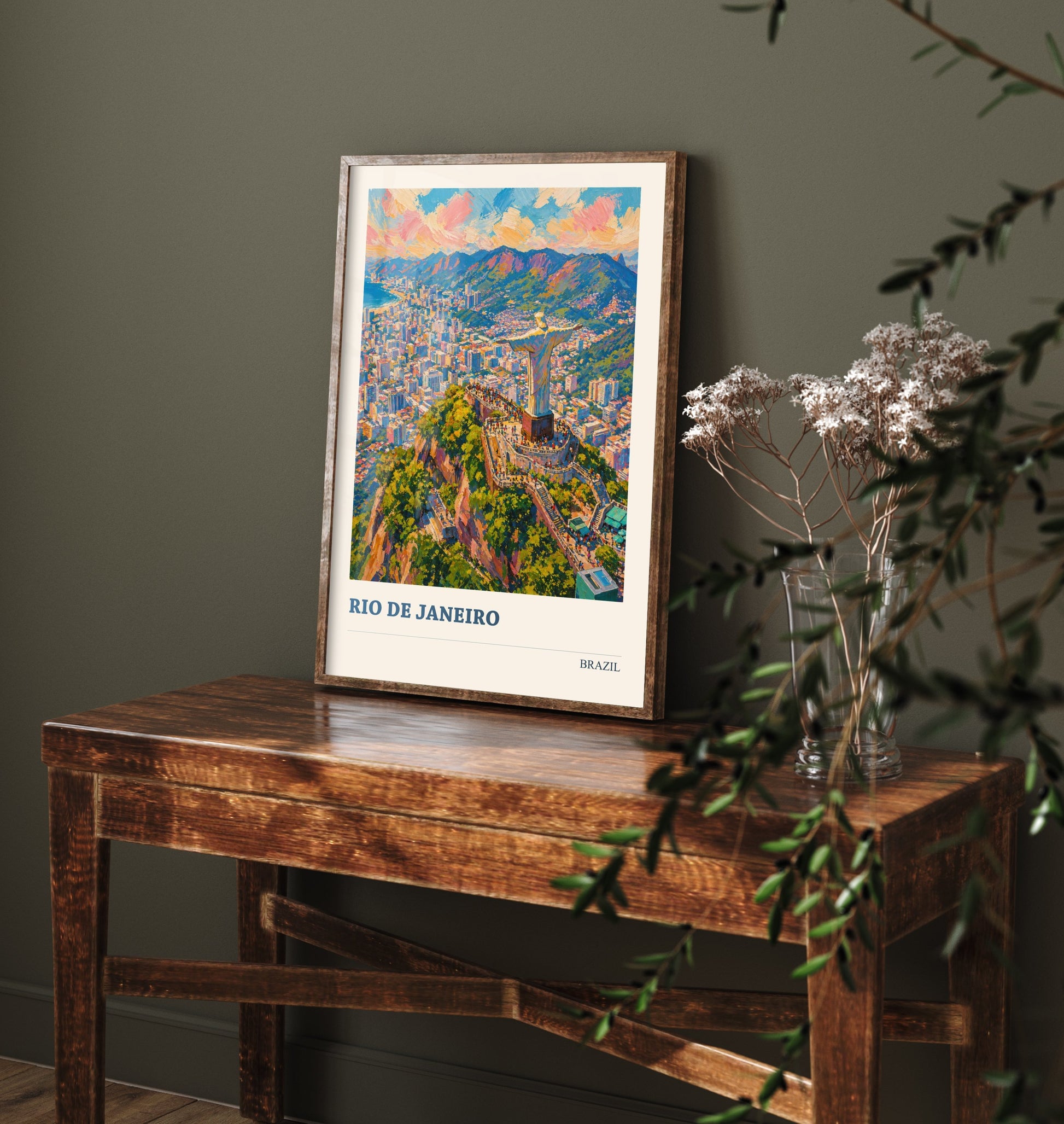 Rio de Janeiro Travel Poster - Brazil Art Print - Vibrant City Painting - Christ Redeemer View V2 1/3