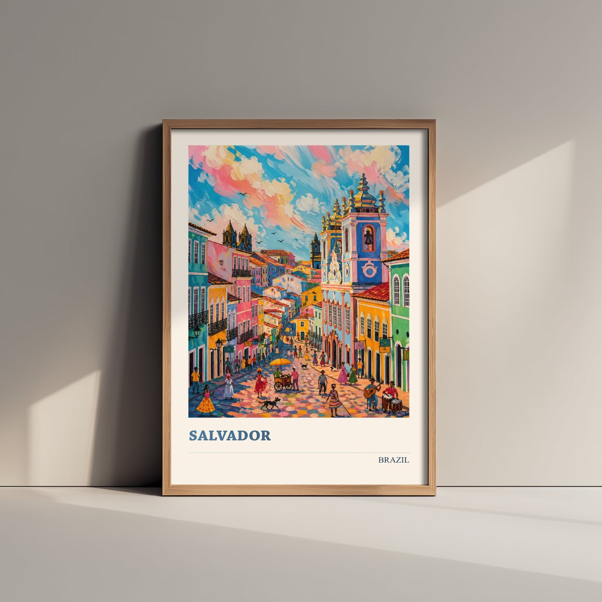 Salvador Travel Poster - Brazil Art Print - Vibrant City Painting - Pelourinho Old Town V2 2/3