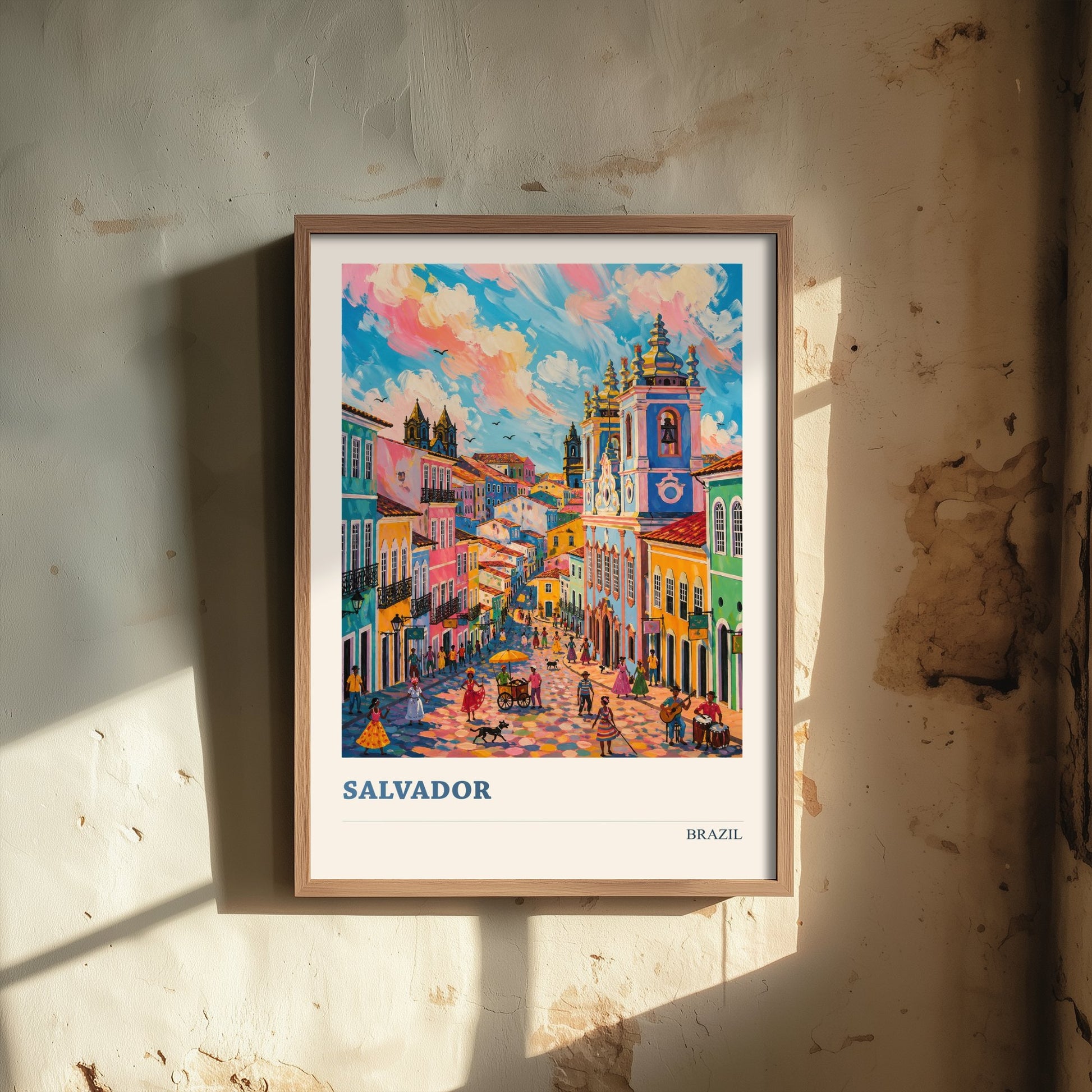 Salvador Travel Poster - Brazil Art Print - Vibrant City Painting - Pelourinho Old Town V2 2/3
