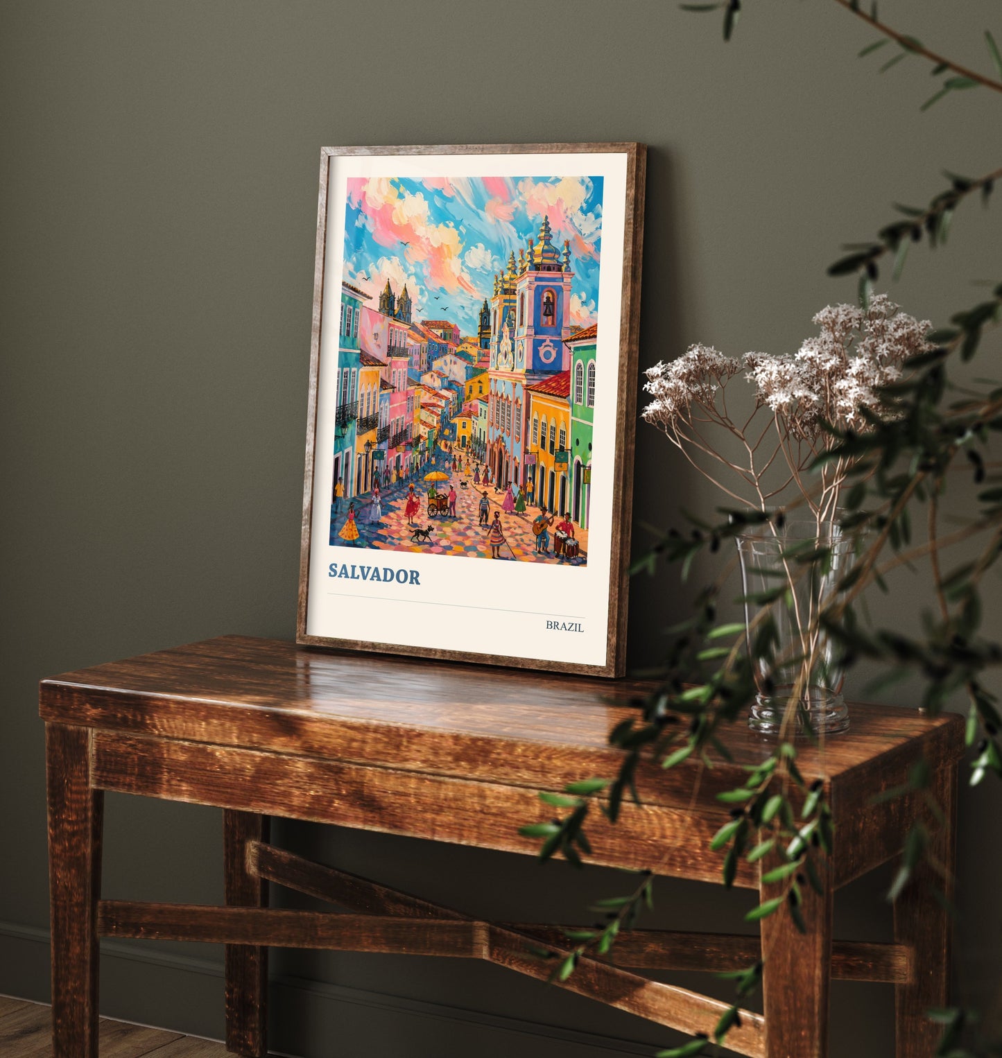 Salvador Travel Poster - Brazil Art Print - Vibrant City Painting - Pelourinho Old Town V2 2/3
