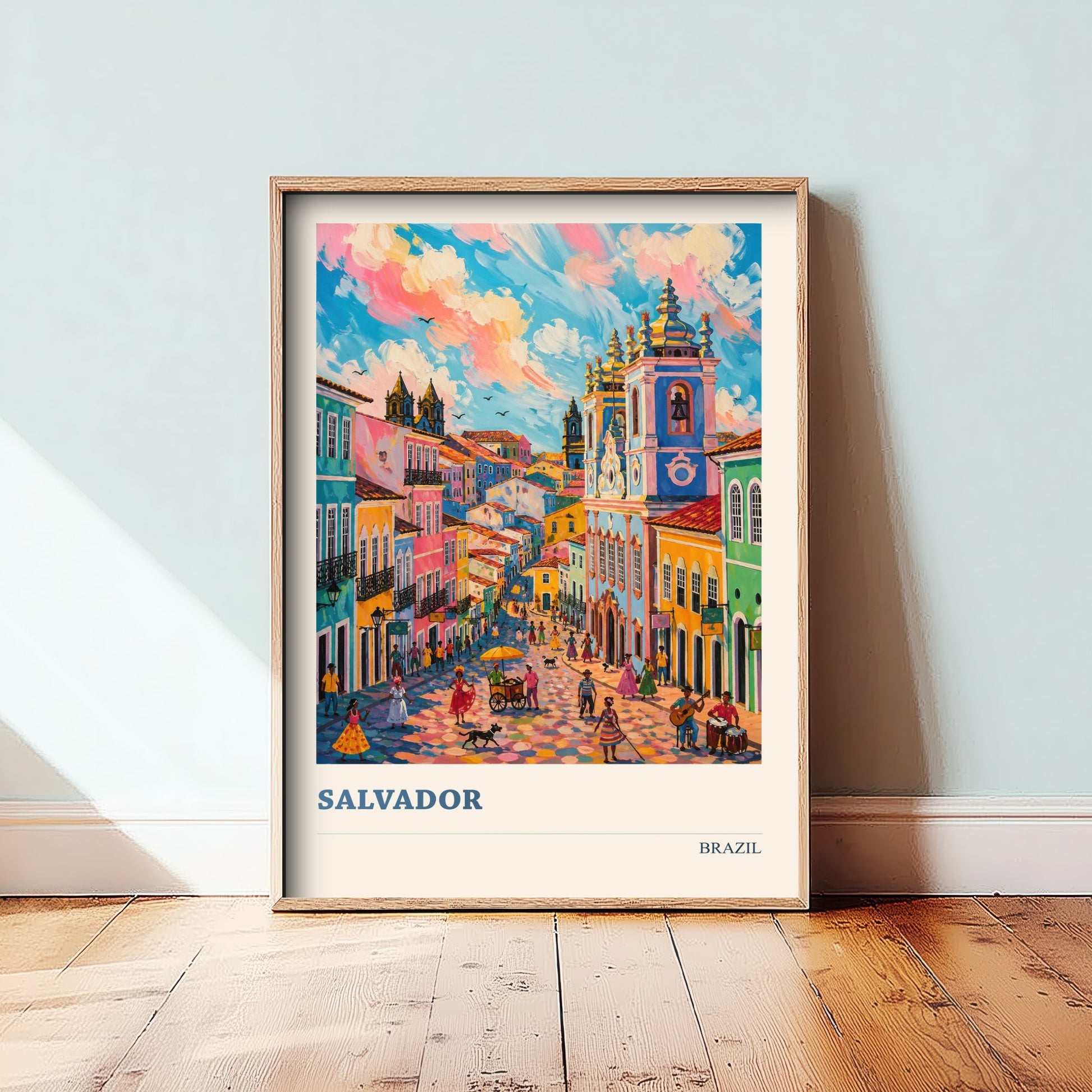 Salvador Travel Poster - Brazil Art Print - Vibrant City Painting - Pelourinho Old Town V2 2/3