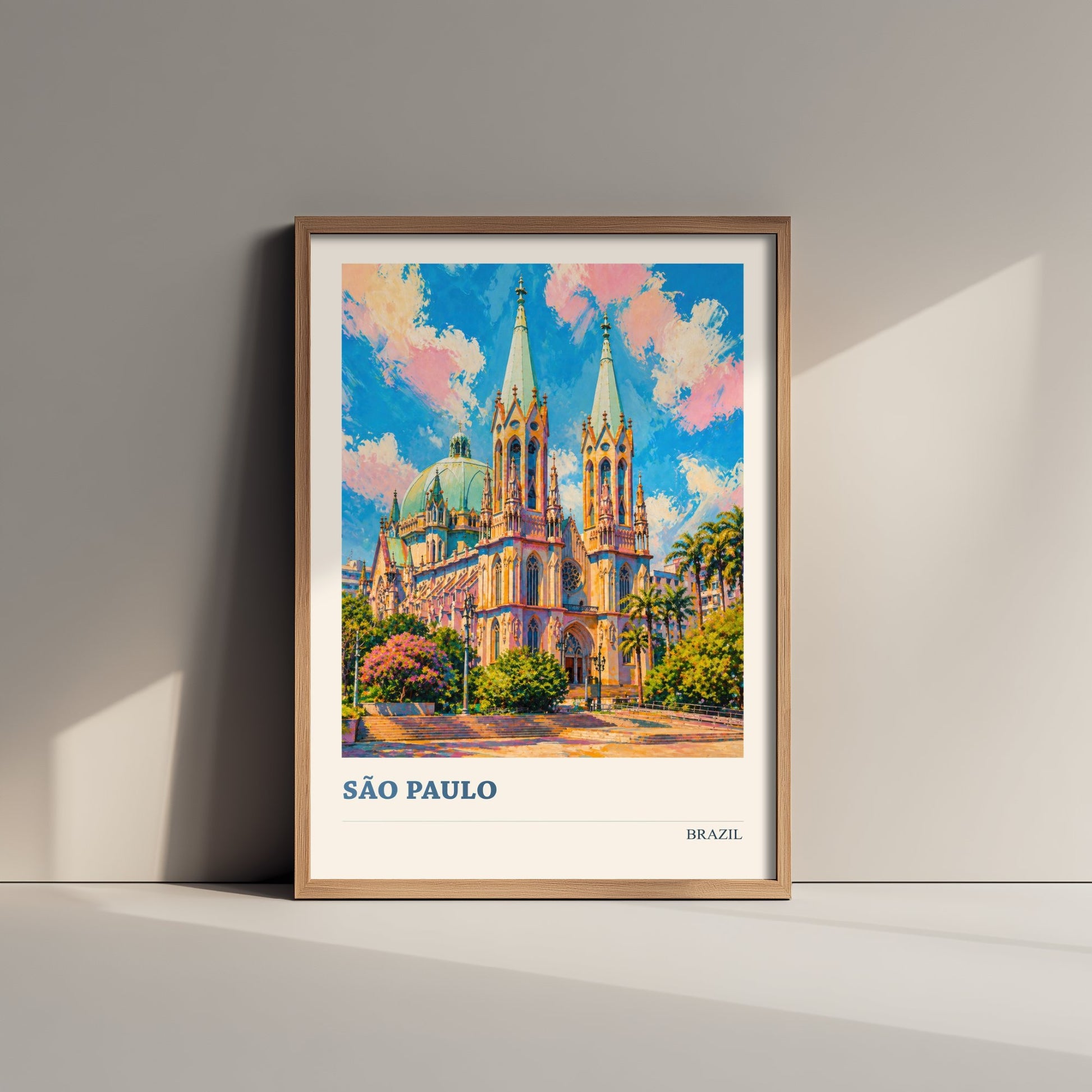 Sao Paulo Travel Poster - Brazil Art Print - Vibrant City Painting - Se Cathedral View V2 3/3