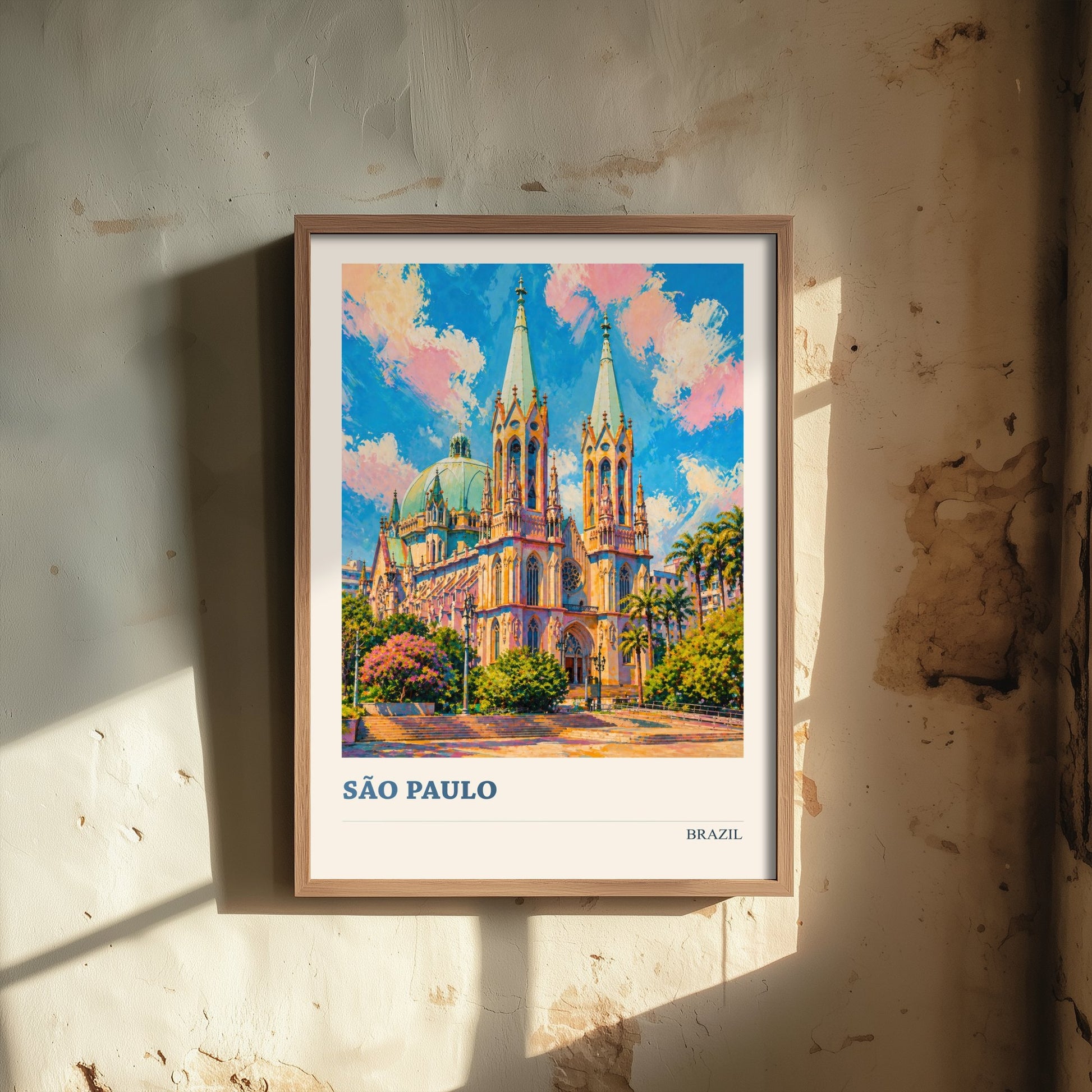 Sao Paulo Travel Poster - Brazil Art Print - Vibrant City Painting - Se Cathedral View V2 3/3