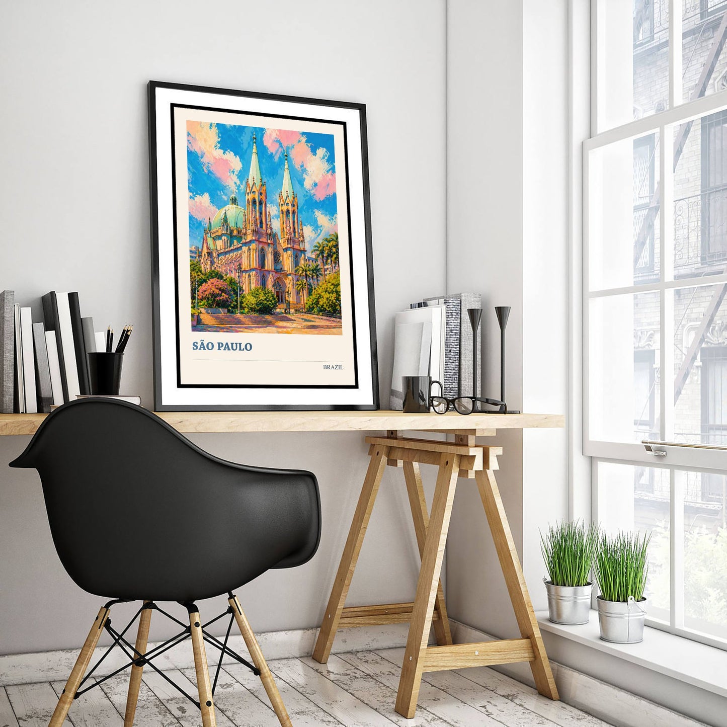 Sao Paulo Travel Poster - Brazil Art Print - Vibrant City Painting - Se Cathedral View V2 3/3