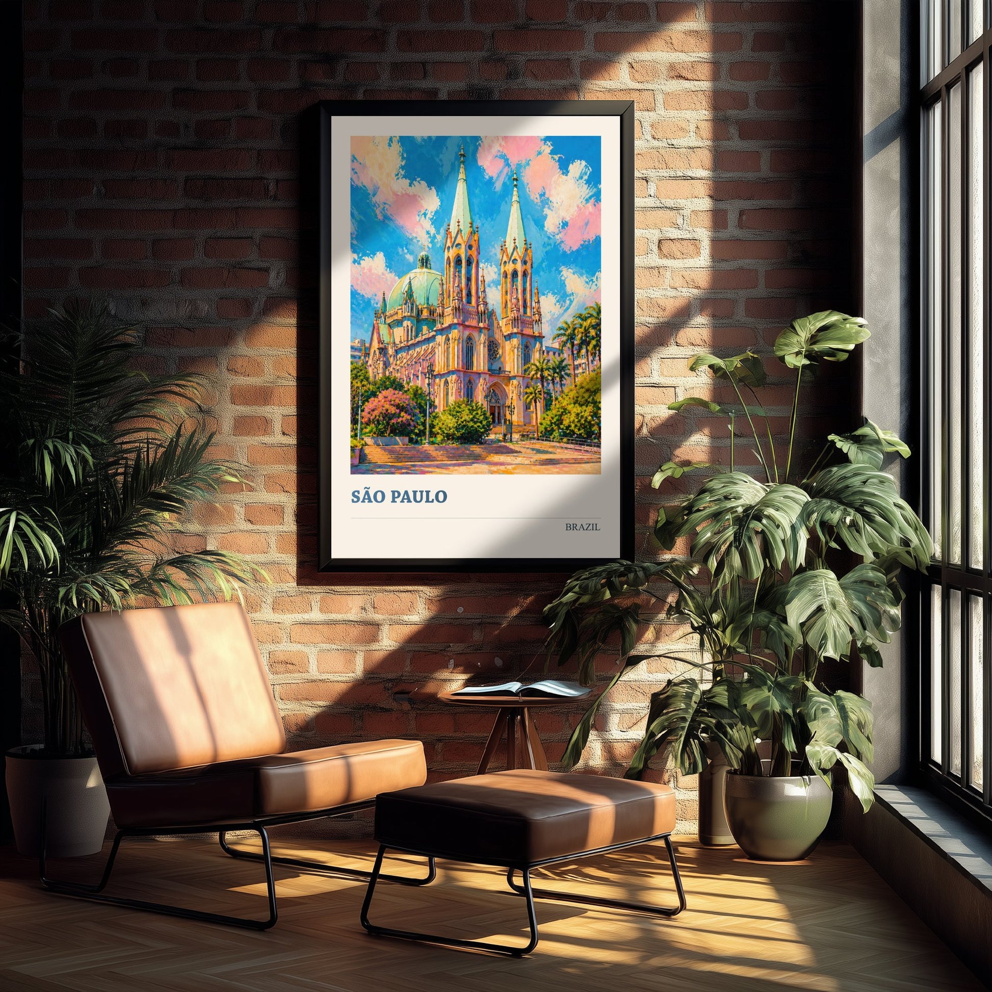 Sao Paulo Travel Poster - Brazil Art Print - Vibrant City Painting - Se Cathedral View V2 3/3